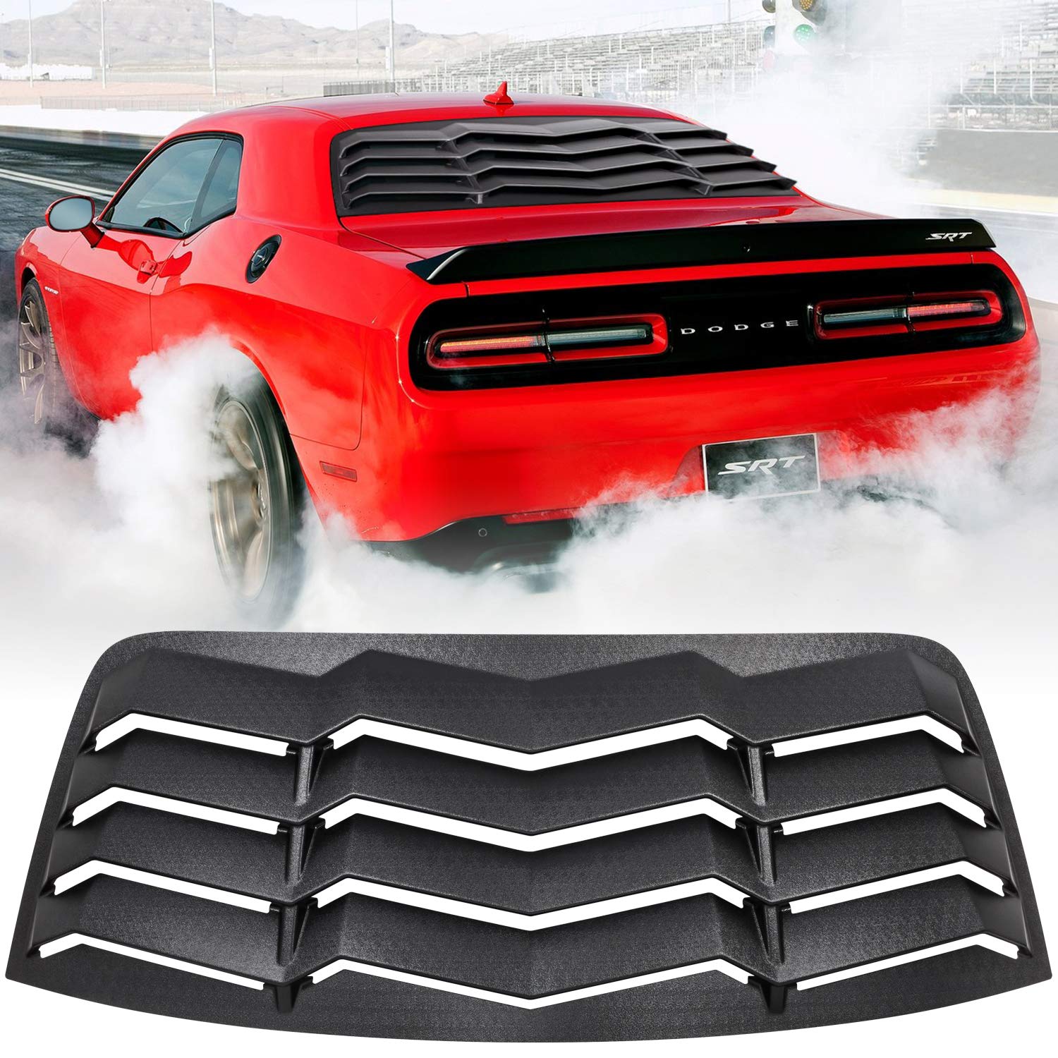 Rear Window Louvers For Dodge Challenger 2008-2018 2019 2020 2021 2021 2022 2023 Windshield Sun Shade Cover Vent Gt Lambo Style Custom Fit All Weather Abs (Matte Black)