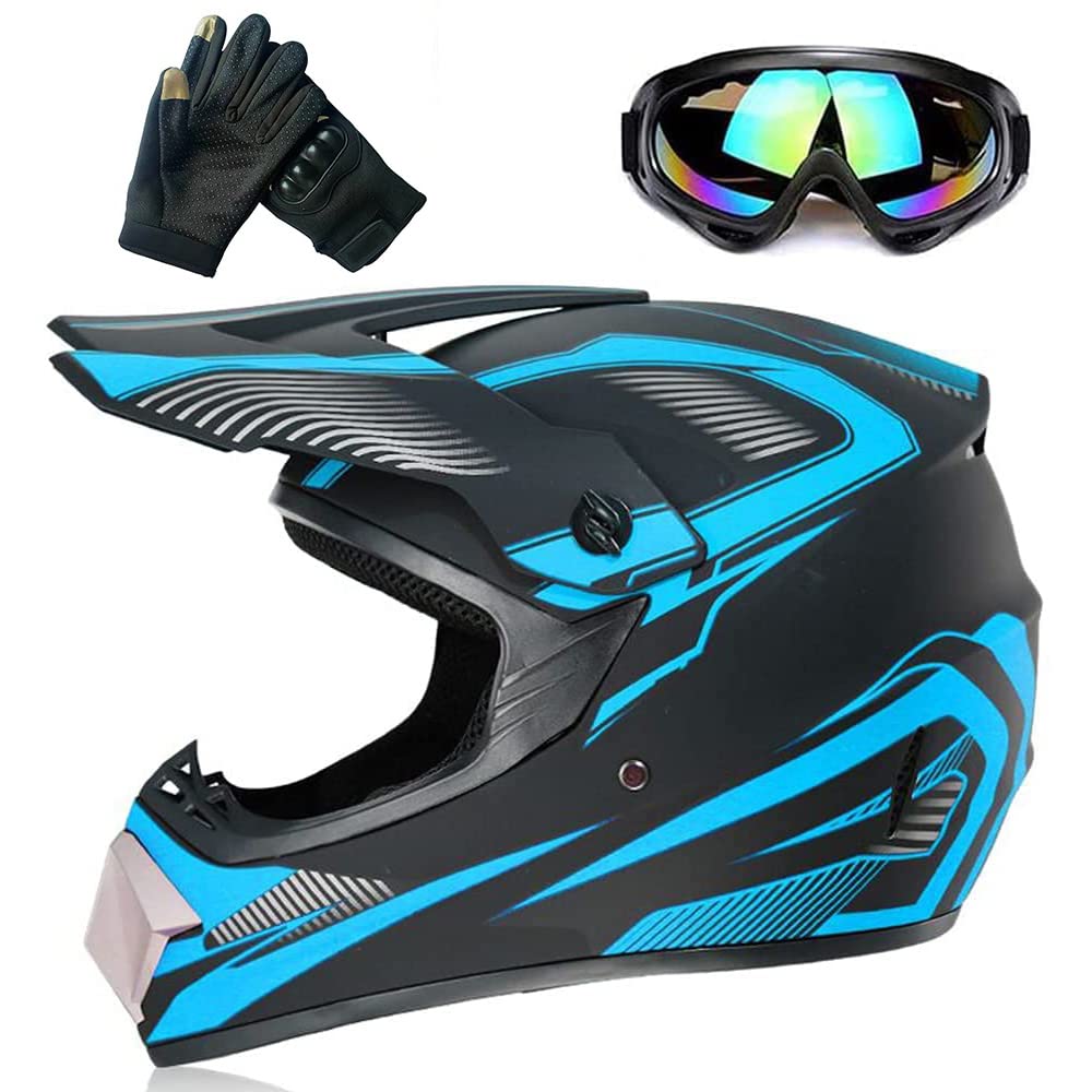 Zjhelm Motorcycle Helmet, Powersports Motorcycle Man Woman Adult Atv Mx Helmet, Dot Certification Standard, Four Seasons (Blue, Large)