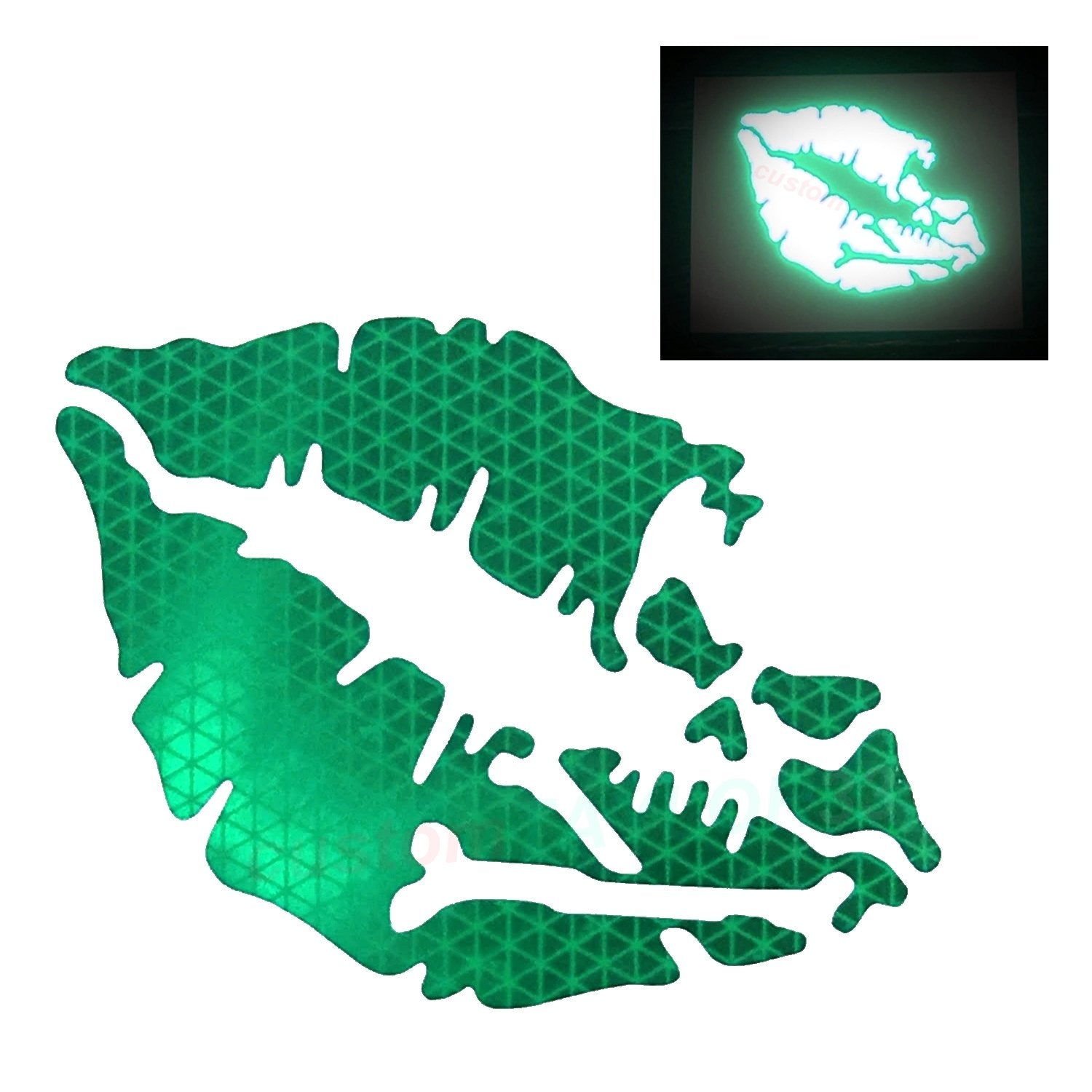 Customtaylor33 High Intensity Reflective Vinyl Death Kiss Skull Crossbones Lips Decal Bumper Sticker - Cars, Motorcycles, Helmets, Wind Screens, Laptops, Cellphones, (Green, 3 Inch Wide, Pair)