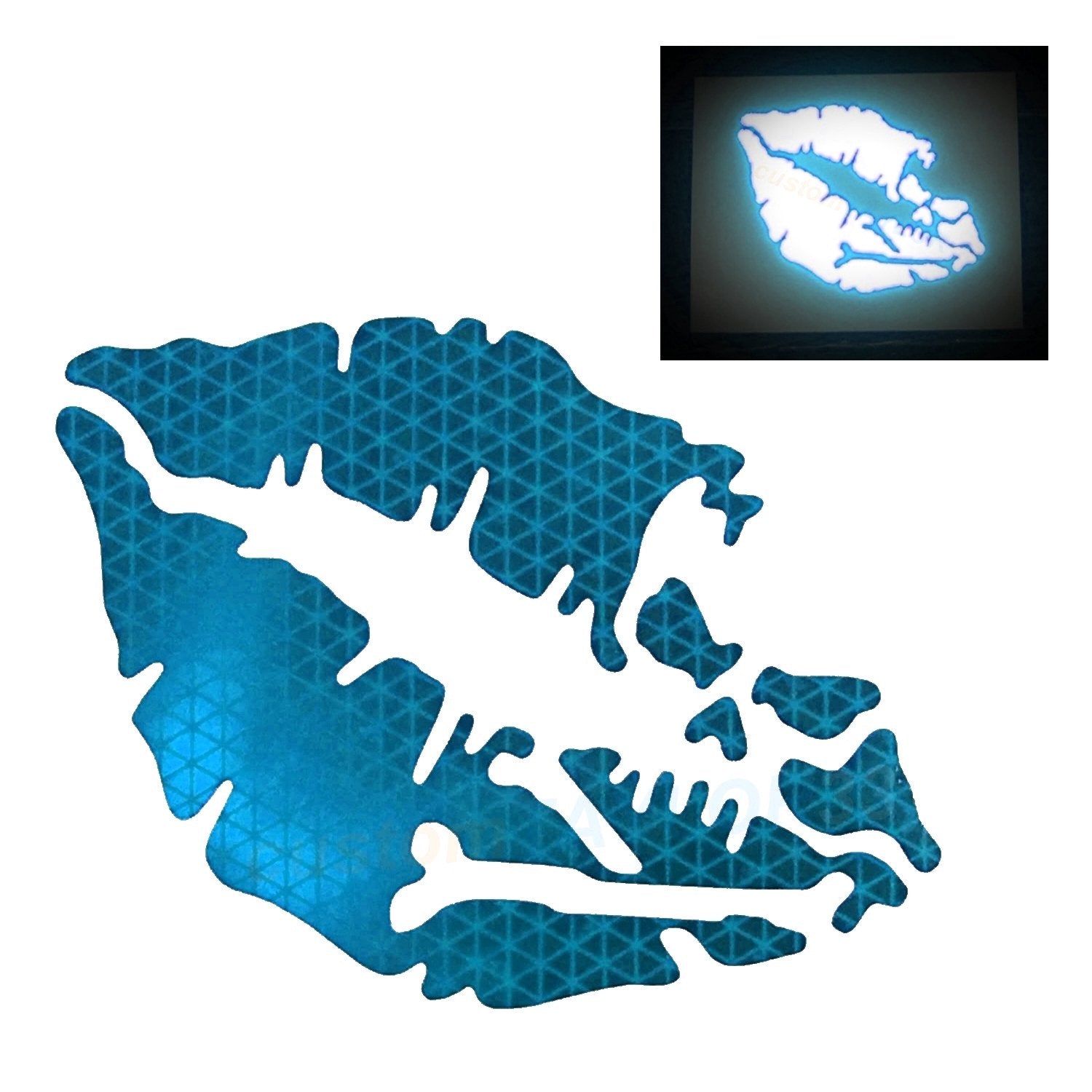 Customtaylor33 High Intensity Reflective Vinyl Death Kiss Skull Crossbones Lips Decal Bumper Sticker - Cars, Motorcycles, Helmets, Wind Screens, Laptops, Cellphones, (Se Baby Blue, 12 Inch Wide)