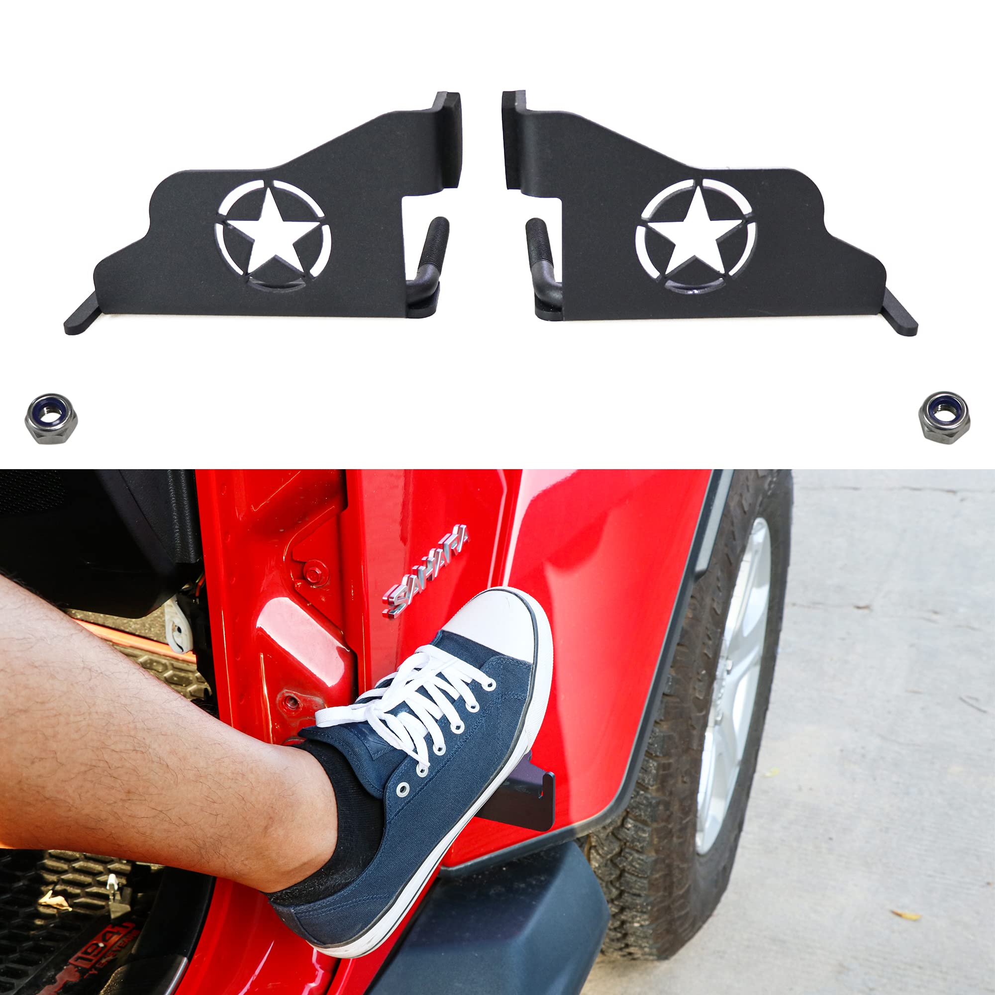 Sukemichi Black Steel Front Foot Pegs For 1997-2006 Jeep Wrangler Tj Exterior Door Hinge Foot Peg Rest Pedal- 1 Pair