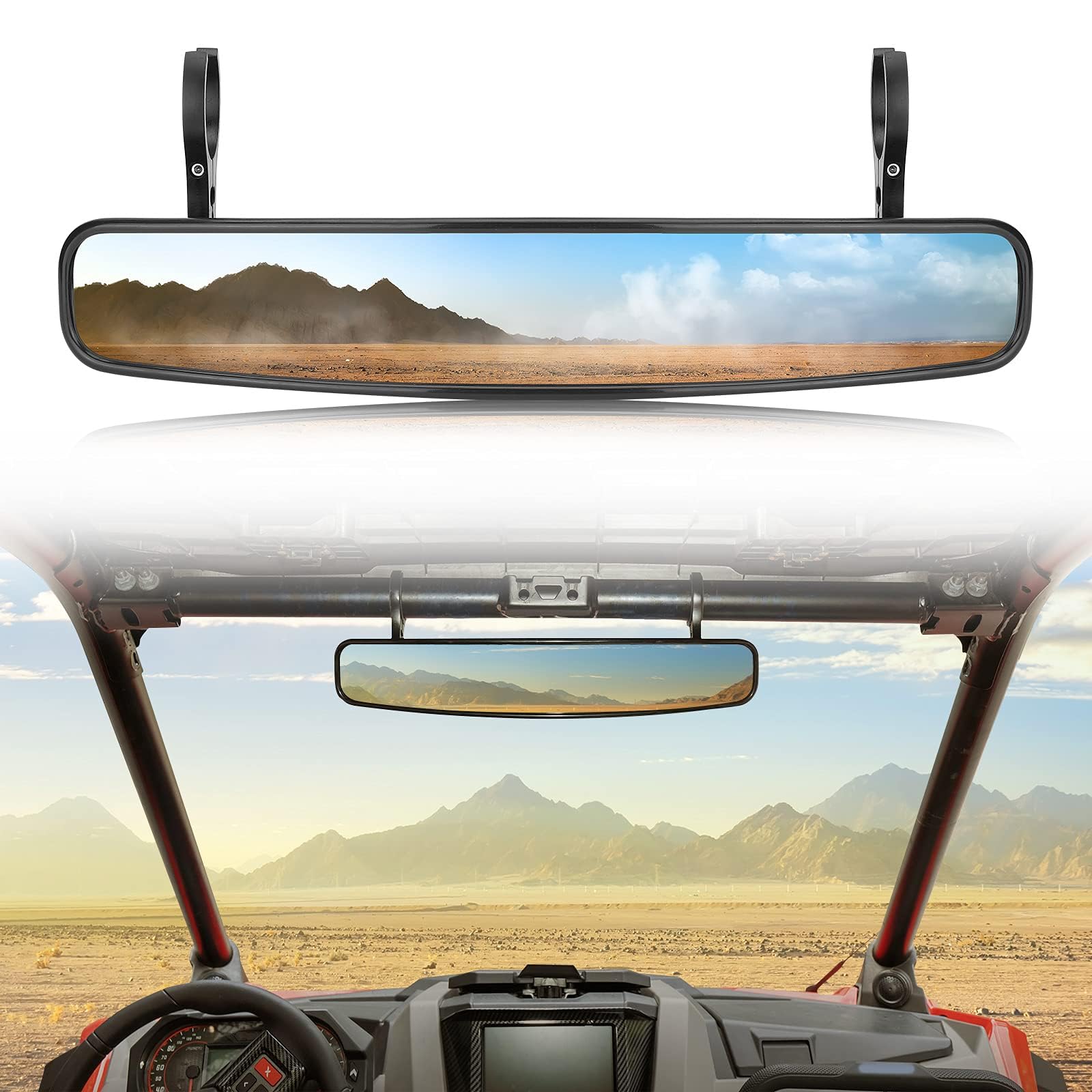 Kemimoto Utv Rearview Mirror, 15 Utv Race Convex Center Mirror With 3/4 1.75 Or 2 Clamps Compatible With Polaris Rzr Pro Xp R, Pioneer, Cfmoto Zforce, Can-Am Commander Maverick, 1000R 1000X