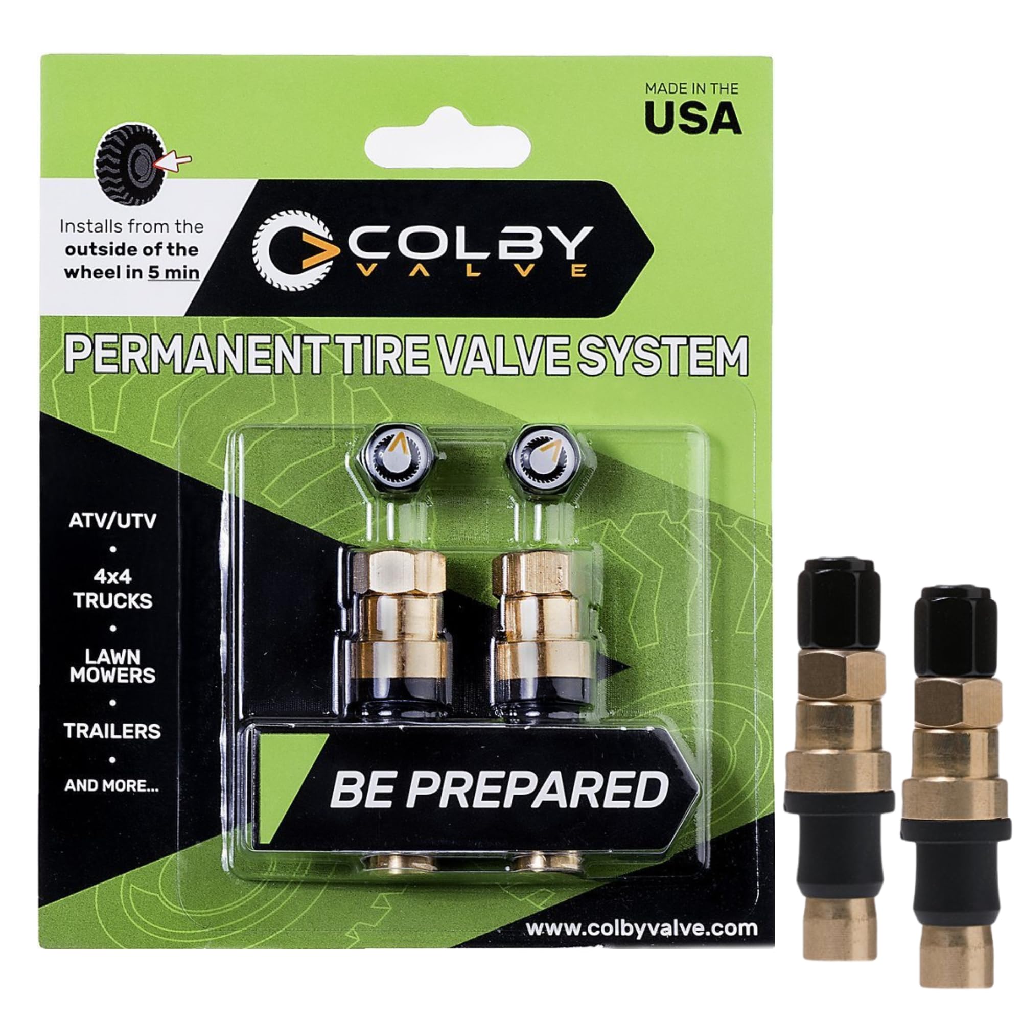 Colby Valve Permanent Valve Stem Replacement Kit | Heavy Duty Metal Emergency Valve Stems For Tubeless Tires | Quick Install From Outside Of The Wheel | Made In Usa From Quality 360 Brass Components