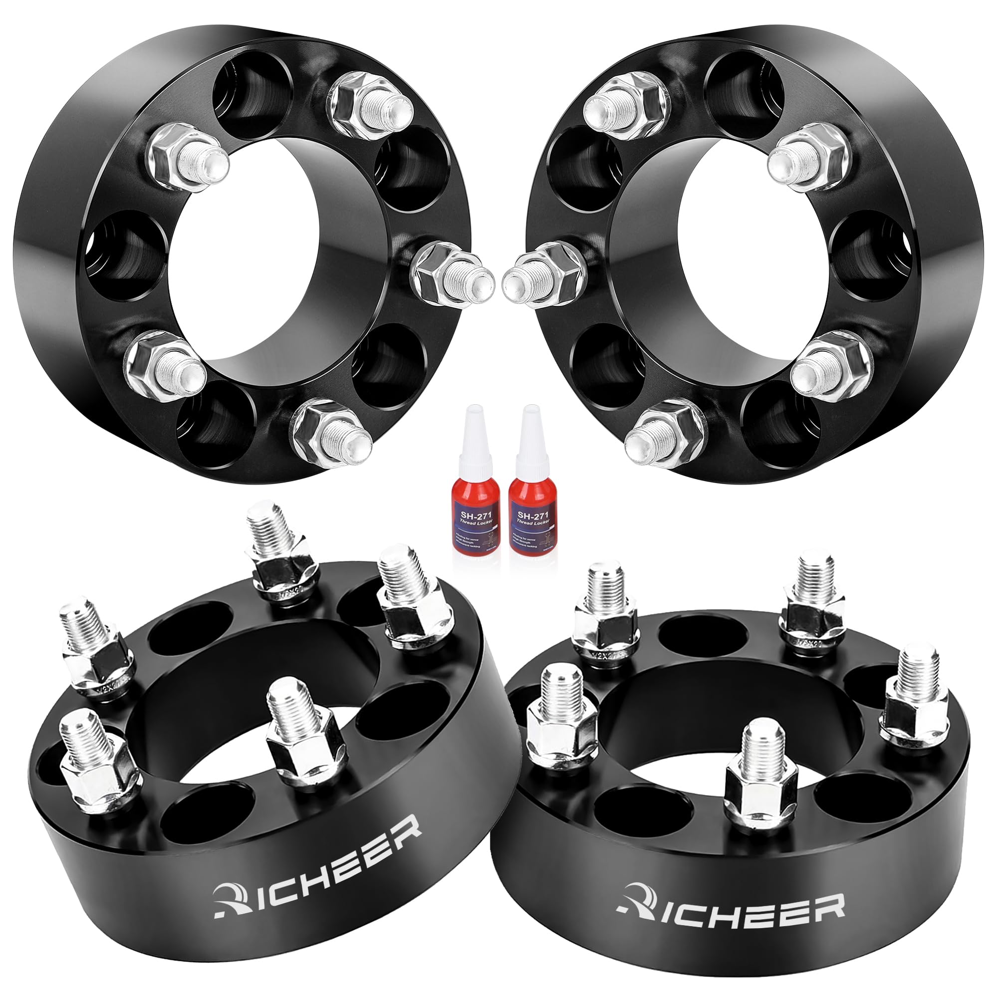Richeer 5X4.5 Wheel Spacers Compatible With Tj Xj Yj Kj Kk Zj, 4Pcs 2 Inch 5X114.3Mm Wheel Spacer With 1/2-20 Studs & 82.5 Mm Center Bore 5 Lug Wheel Spacers For Explorer Ranger Mustang
