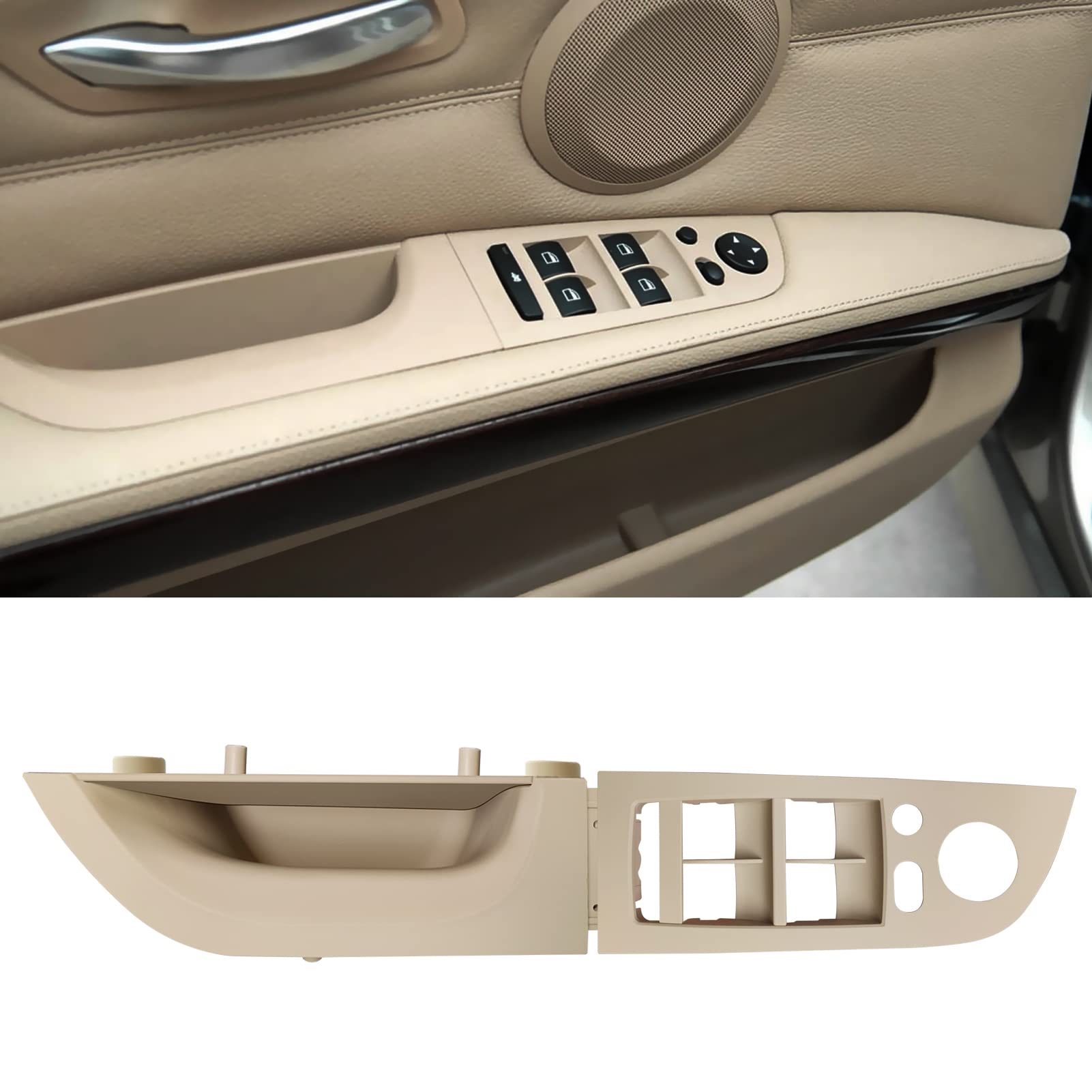 Jaronx Compatible With Bmw 3 Series E90 Lci/E91 Lci Driver Side Door Handle 2008-2011, Window Switch Panel Cover Door Pull Handle Driver Side Armrest Door Handle 320I,323I,325I,328I,335I(13.98Inch)