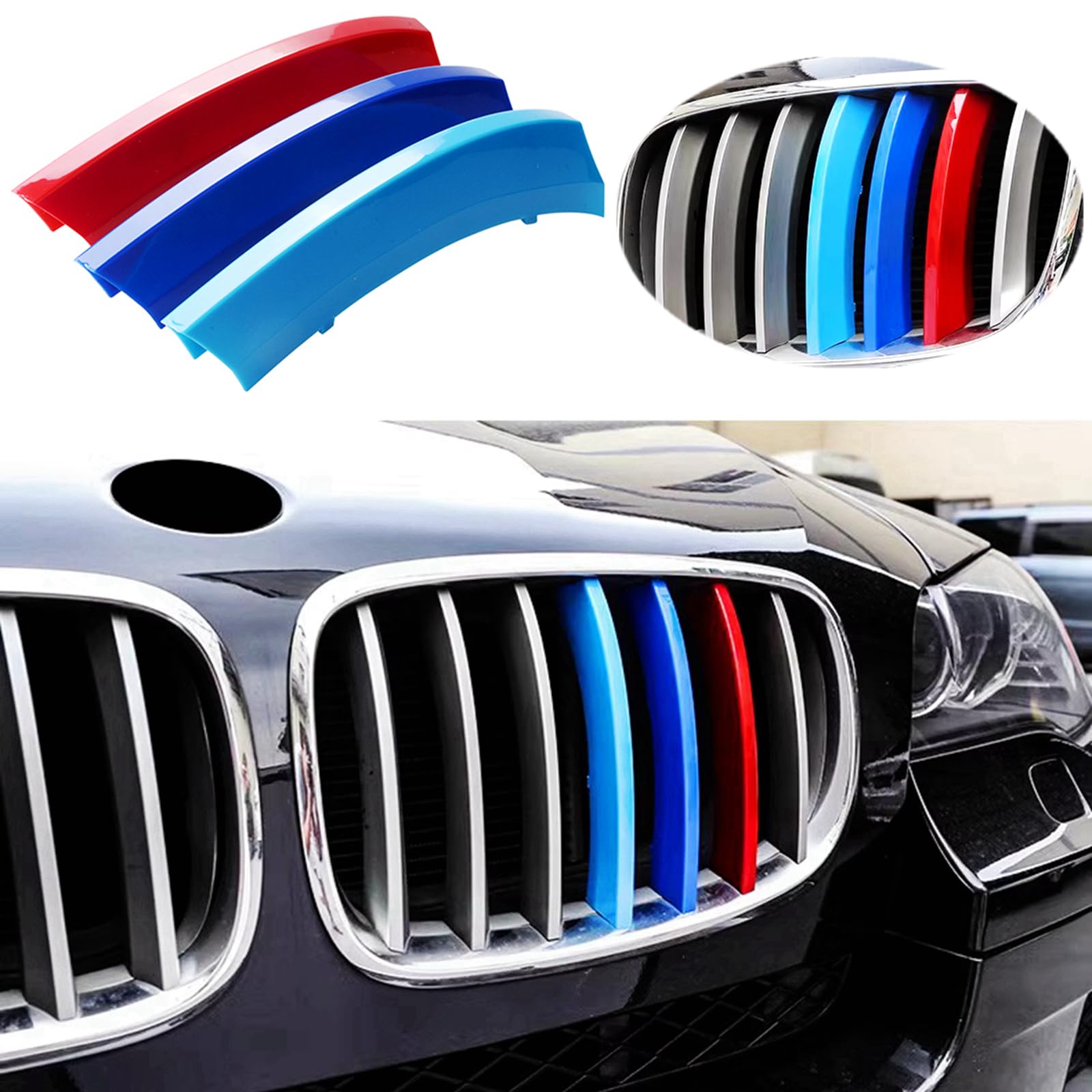 Exact Fit ///M-Colored Grille Insert Trims Compatible With Bmw 2007-2013 E70 X5 And 2008-2012 E71 X6 7-Beams Center Kidney Grill