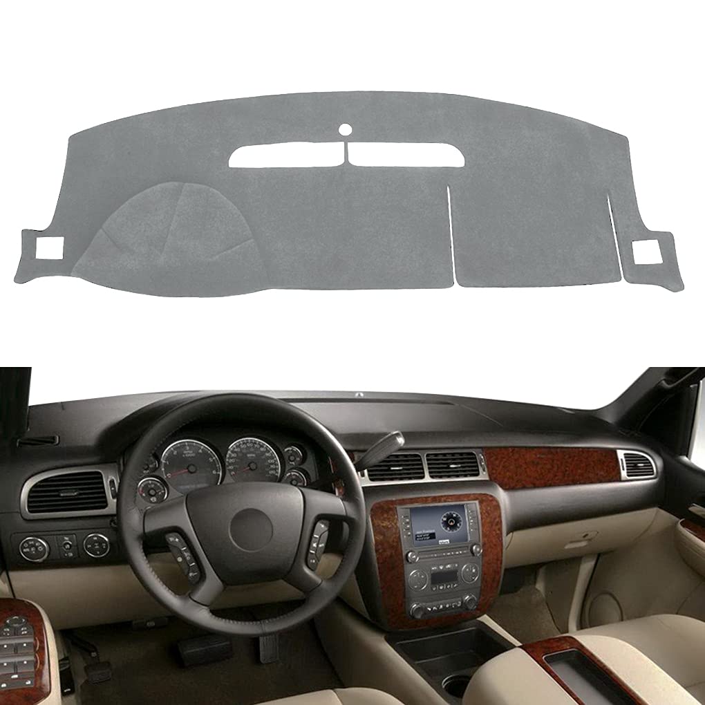 Dash Cover Mat Fit For 2007-2014 Gmc Yukon,2007-2013 Chevy Chevrolet Silverado 1500 Ltz/Avalanche/Suburban,07-14 Tahoe, Dashboard Cover Carpet Pad W/O Dash Speaker (Dark Gray)