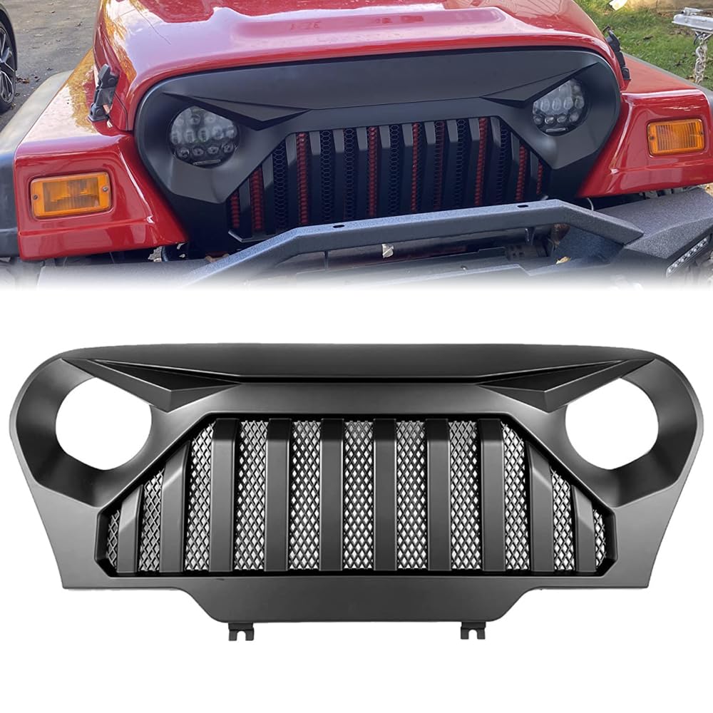 Dibon Auto Matte Black Grille For Jeep Wrangler Tj Gladiator Vader Grill W Mesh 1997 1998 1999 2000 2001 2002 2003 2004 2005 2006