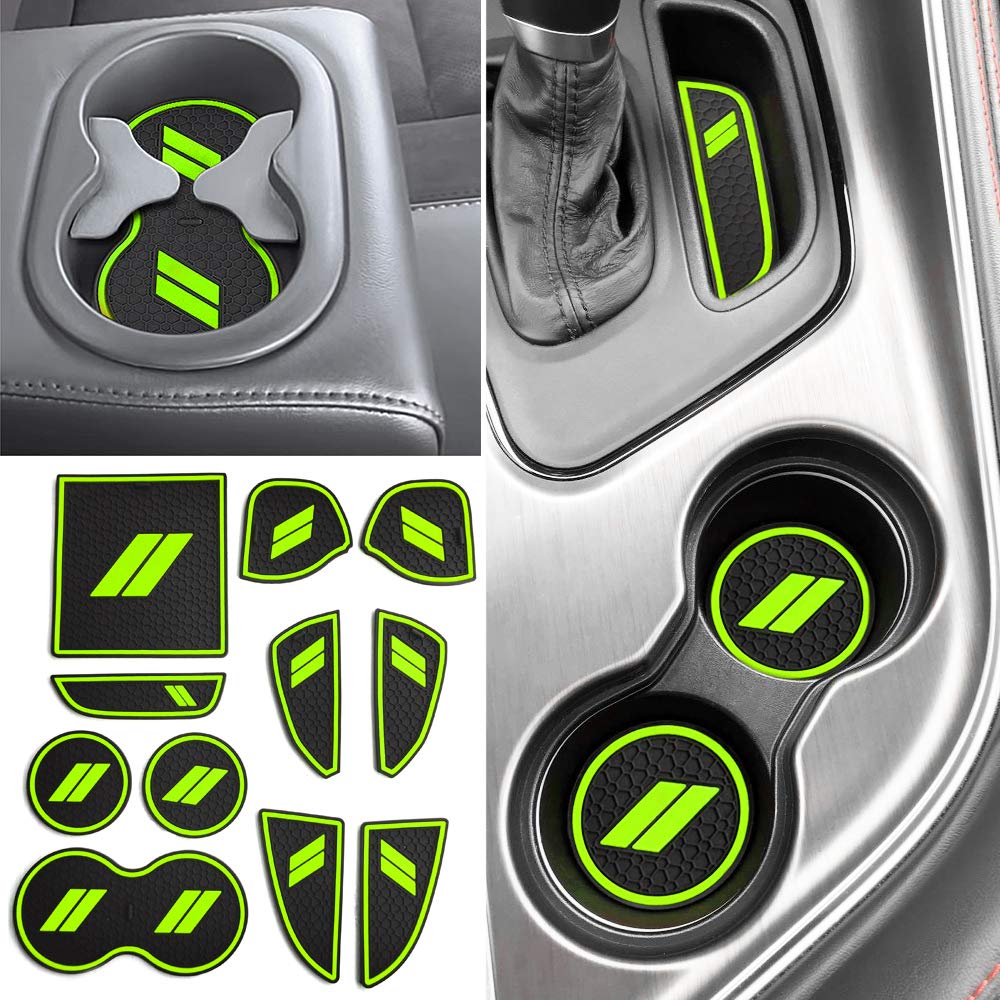 Auovo 11Pcs Anti-Dust Mats For Challenger Accessories 2015-2023 Custom Interior Cup Holder Inserts Door Pocket Center Console Liners For Challenger 2021 (Green)