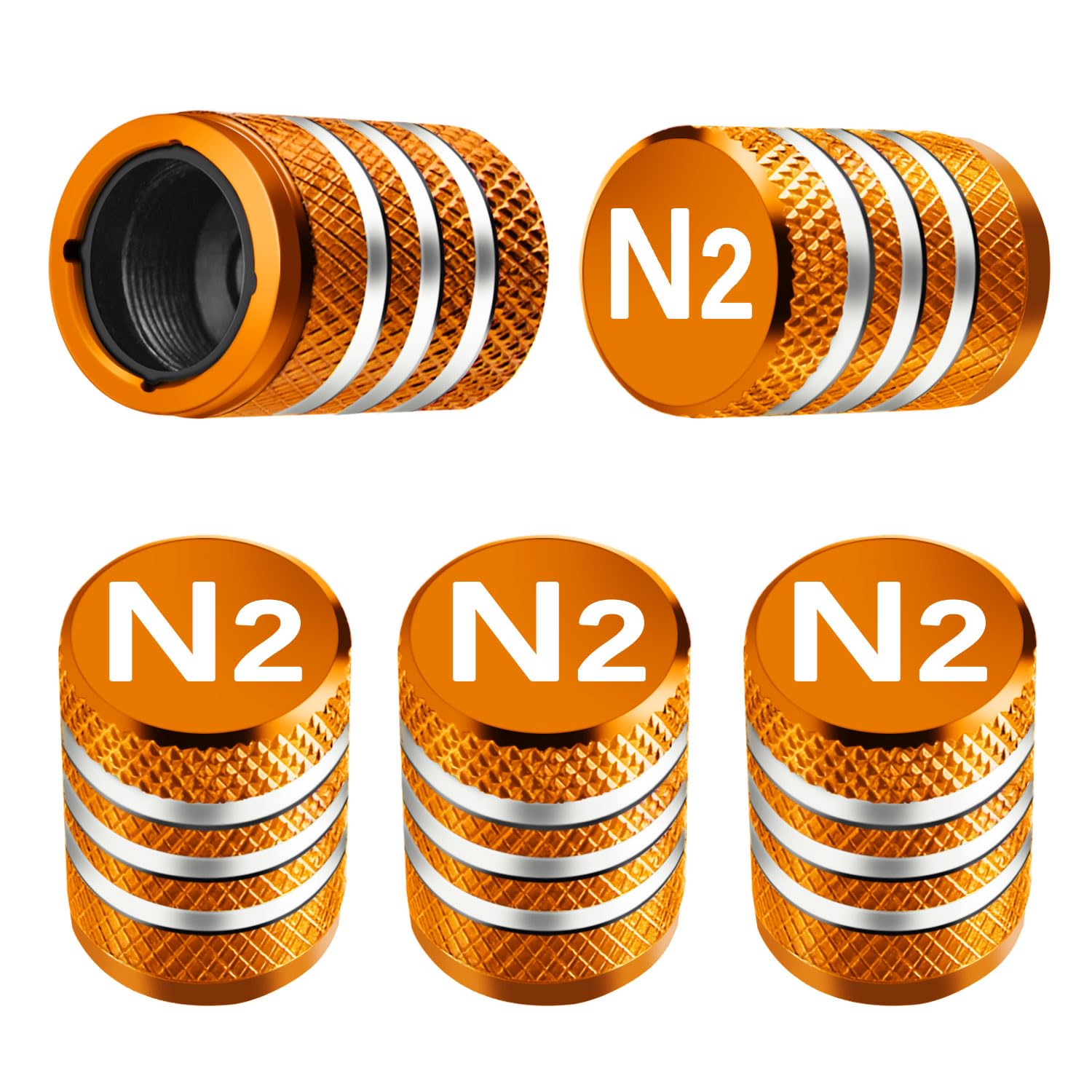 Tire Valve Stem Caps Cover - (5 Pack) Tire Air Cap N2 Nitrogen Metal With Plastic Liner Corrosion Resistant Leak-Proof For Car Truck Motorcycle Bike Orange