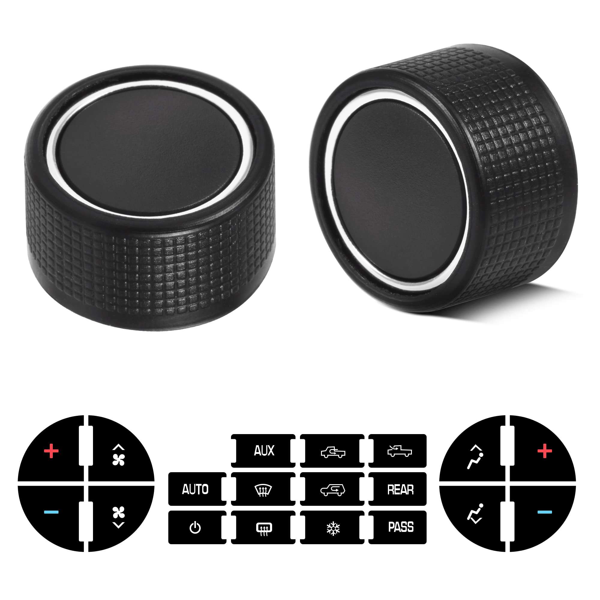 Rear Radio Volume Control Knob Button With Ac Dash Button Stickers Repair Kit For Select Gm Vehicles For 07-14 Chevrolet Chevy Gmc Buick Cadillac,Replacement Gm 22912547 (Pack Of 2)