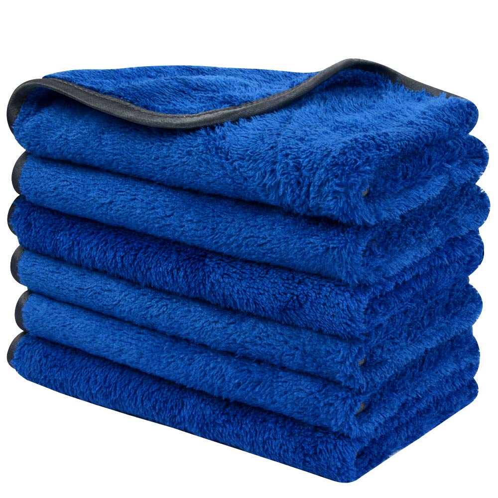 Sinland Microfiber Car Drying Towels Ultra Absorbent Car Wash Cleaning Auto Detailing Towels 380Gsm 16Inch X 24Inch 6Pack Blue