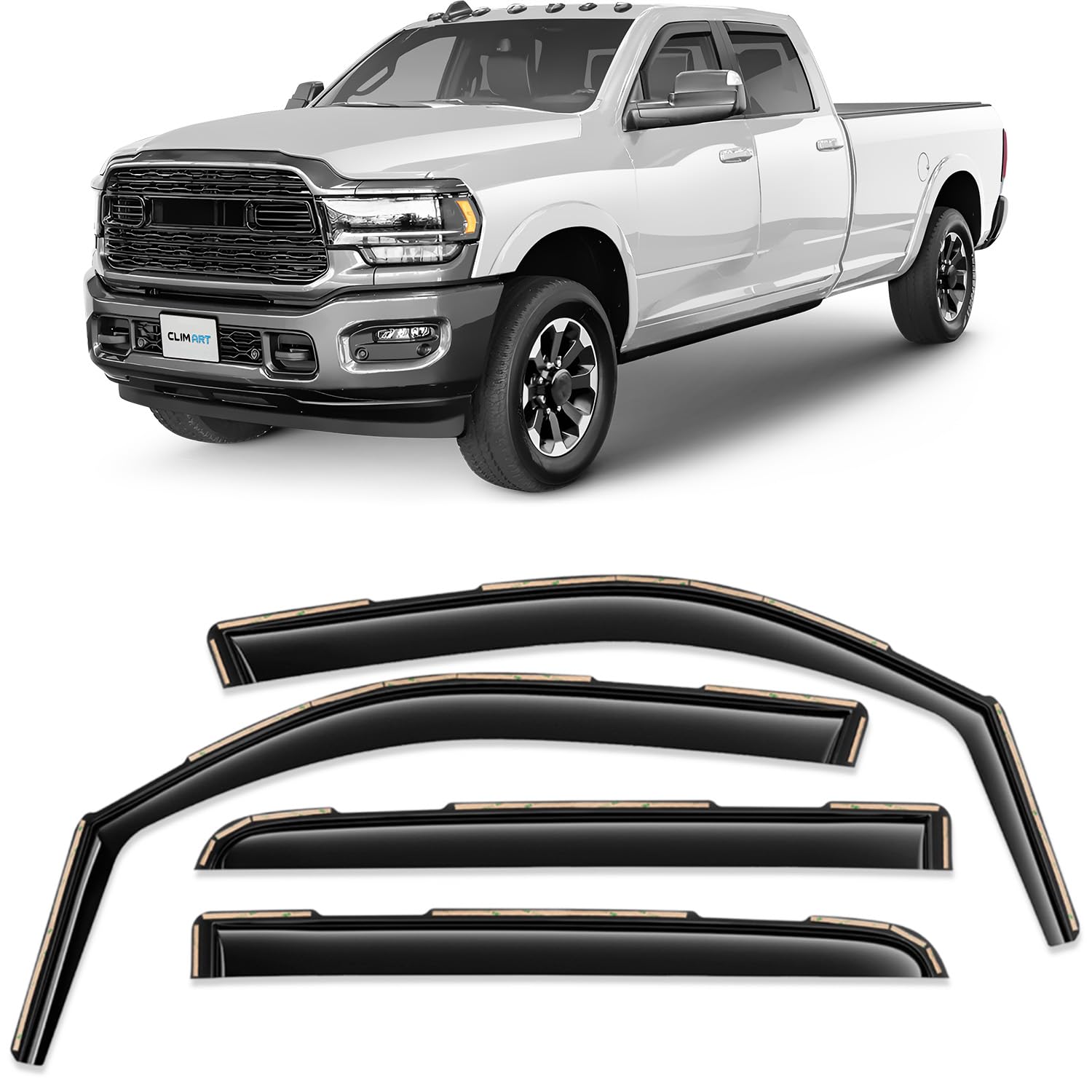 Clim Art In-Channel Incredibly Durable Rain Guards For Dodge Ram 2500 3500 2019-2024 Crew Cab, Original Window Deflectors,Vent Deflector,Vent Window Visors,Dark Smoke Truck Accessories, 4Pcs- 609006V