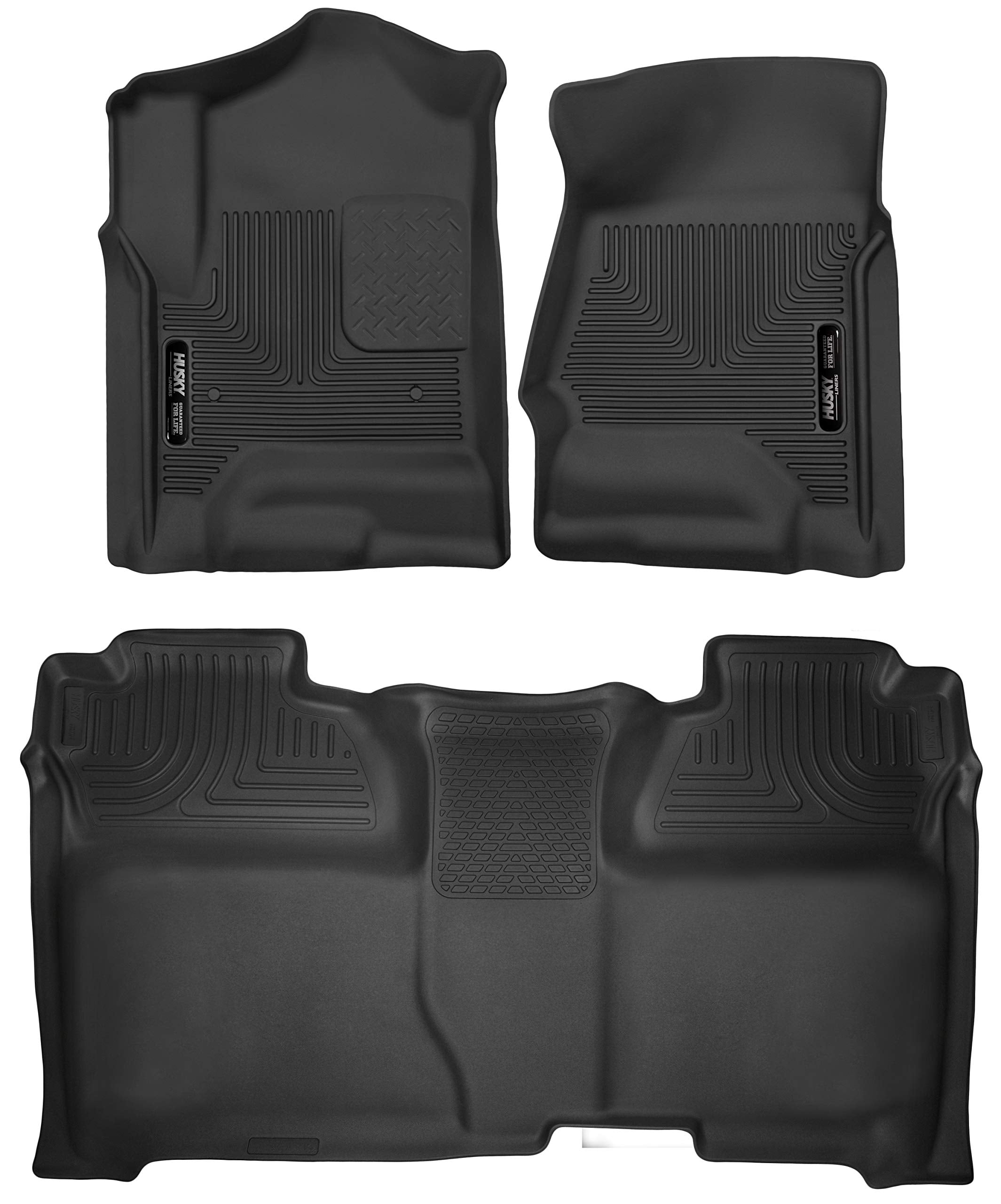 Husky Liners X-Act Contour Series | Front & 2Nd Seat Floor Liners - Black | 53908 | Fits 2014-2018 Chevrolet Silverado/Gmc Sierra 1500 Crew Cab, 2015-2019 Silverado/Sierra 2500/3500 Hd Crew Cab 3 Pcs