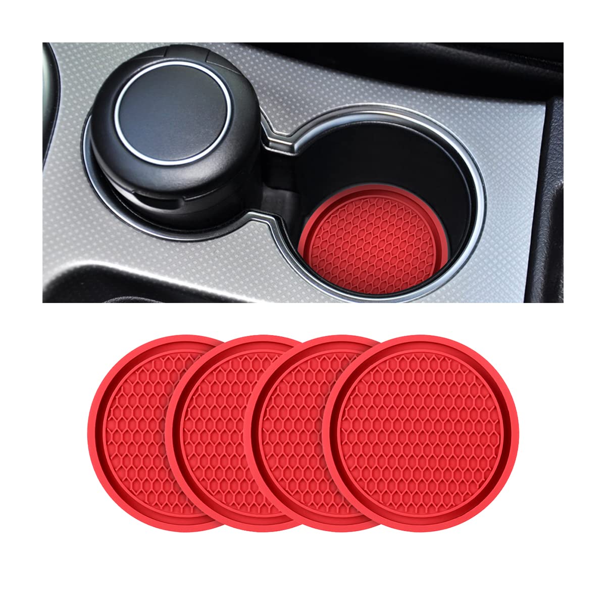 4 Pack Car Cup Holder Coaster, 2.75 Inch Diameter Non-Slip Universal Insert Coaster, Durable, Suitable For Most Car Interior, Car Accessory For Women And Men (Trench/Red)