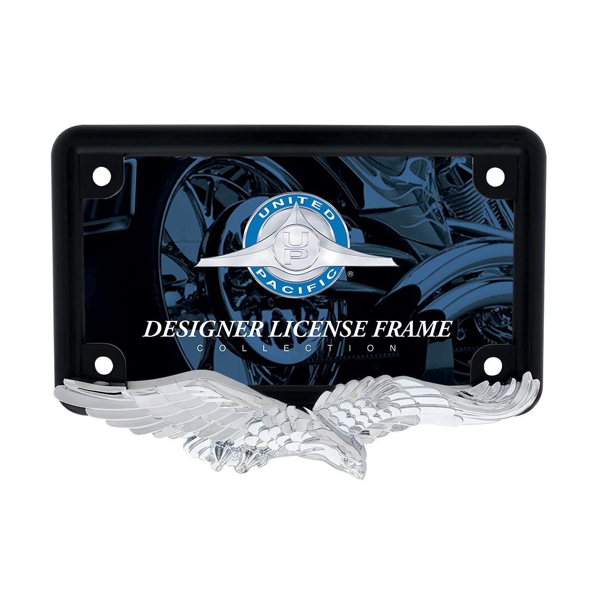 United Pacific 50124 Chrome Zinc Die-Cast Eagle Motorcycle License Plate Frame – One Unit