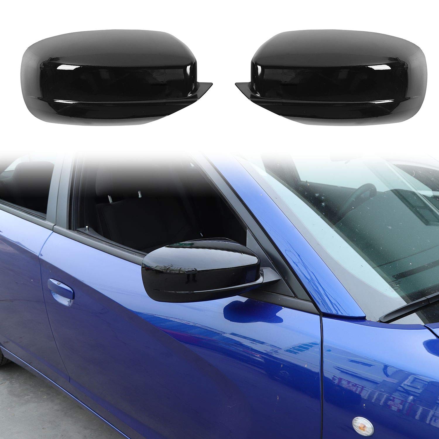 Voodonala For Charger Rearview Mirror Rear View Mirror Side Mirror Cover Decoration Trim Fit For 2010-2024+ Dodge Charger For Chrysler 300 300C Exterior Accessories, Black Abs 2Pcs