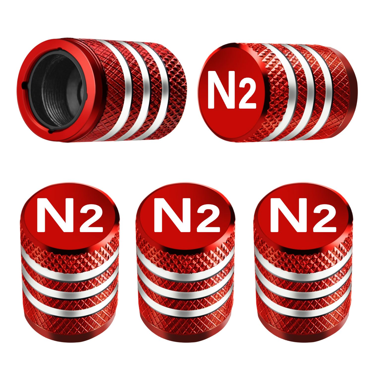 Tire Valve Stem Caps Cover - (5 Pack) Tire Air Cap N2 Nitrogen Metal With Plastic Liner Corrosion Resistant Leak-Proof For Car Truck Motorcycle Bike Red