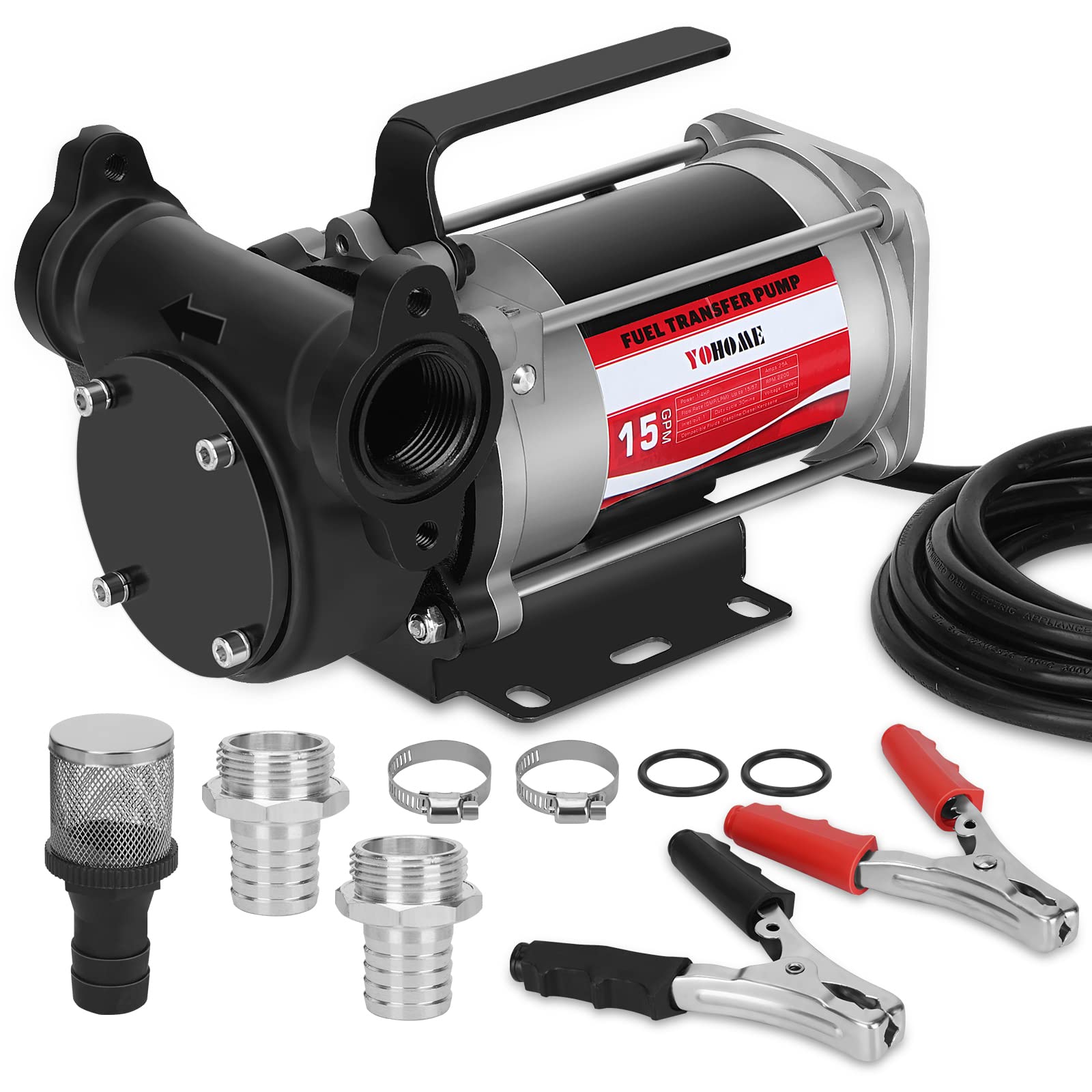 Fuel Transfer Pump Yohome Dc 12V Heavy-Duty Cast Iron Gasoline Transfer Pump, 15Gpm, Overheating Stability, Built-In Bypass Gasoline Pump Applicable To Gasoline, Diesel, Kerosene