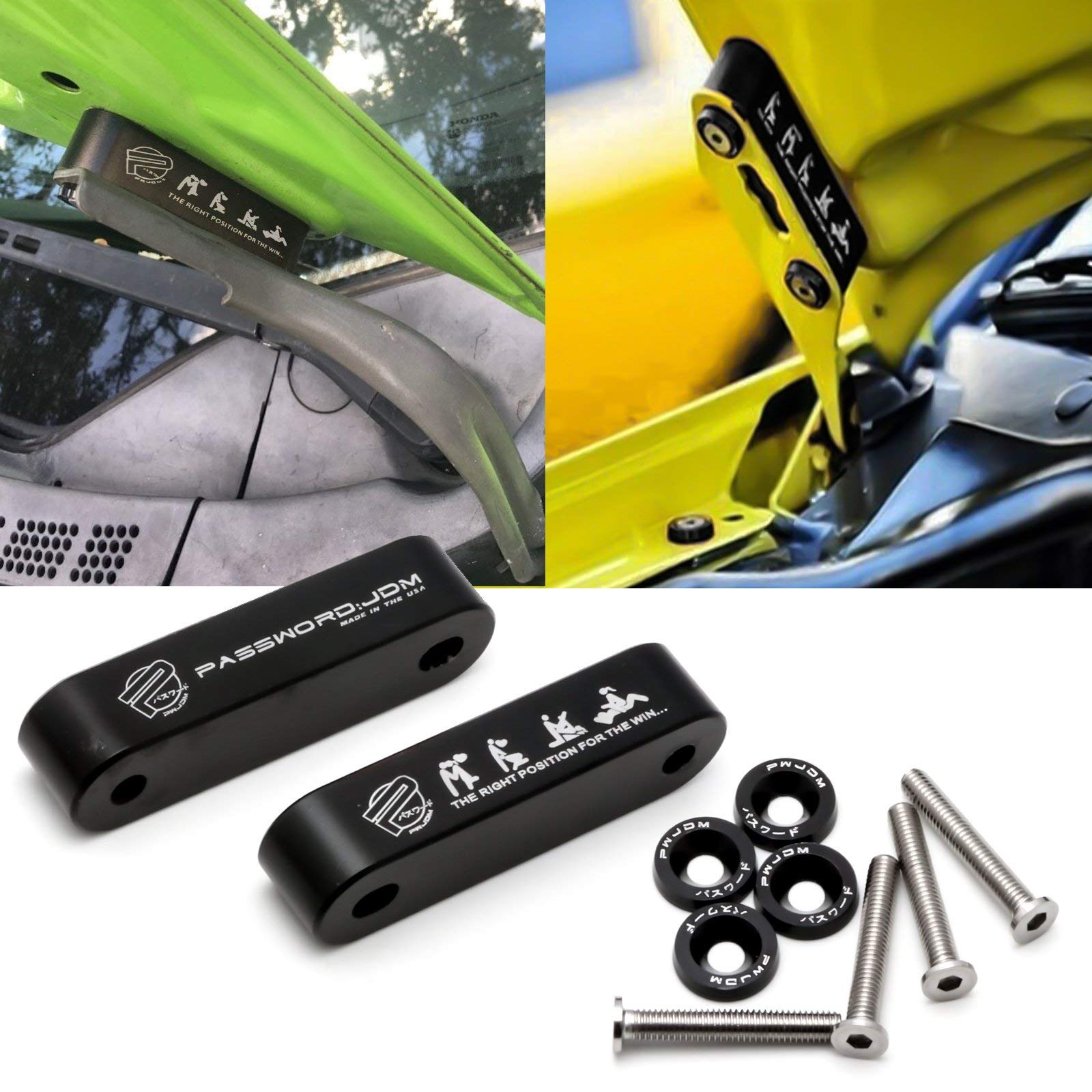 Xotic Tech Jdm Hood Spacer Hood Riser 3/4 Replacement Front Hood Vent Space Riser Spacer Anodized Black Aluminum Alloy Billet Compatible With Honda Civic Crx Del Sol, Acura Integra