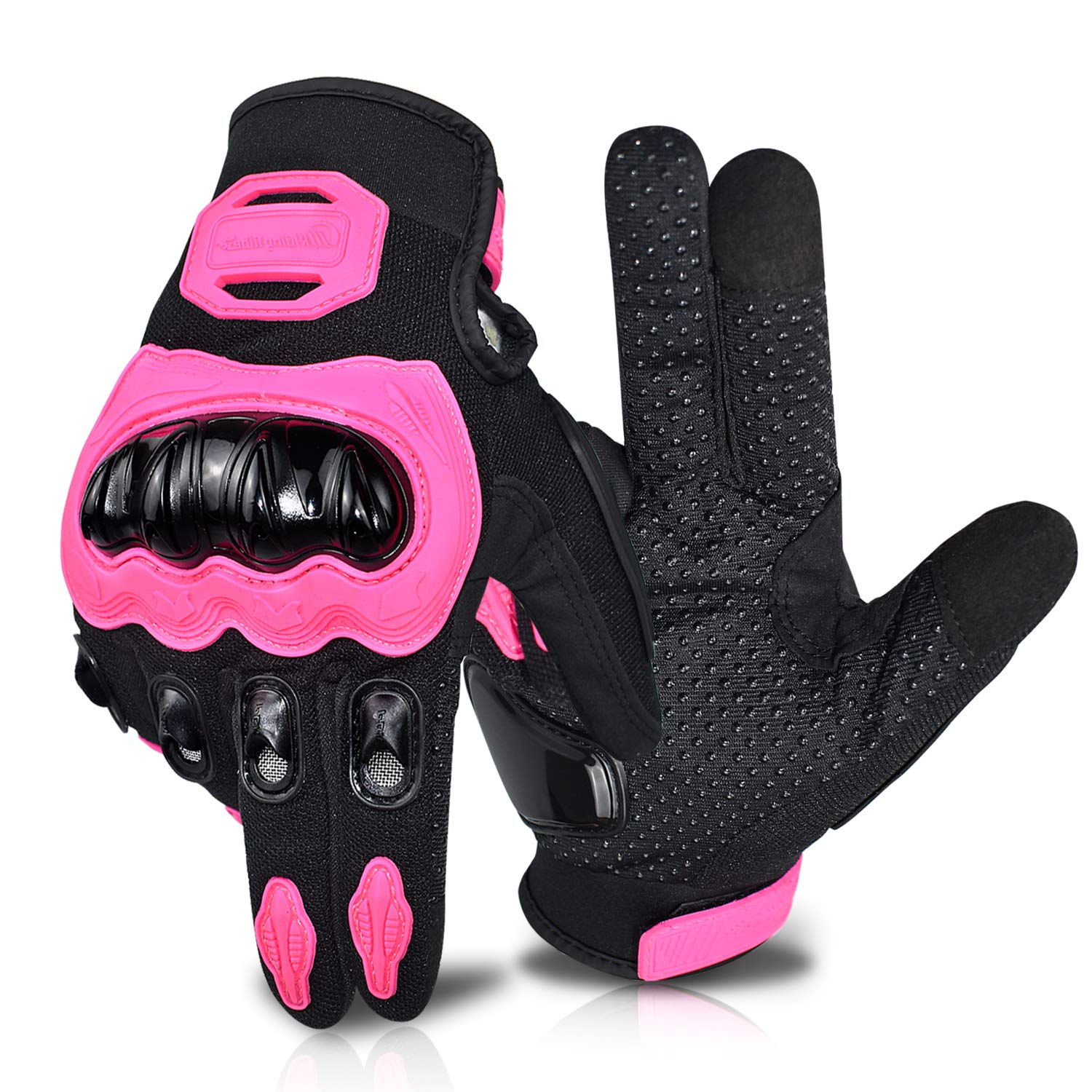 ELCYCO Women's Pink Touch Screen Motorcycle Gloves, Medium Full Finger for Summer Riding, Cycling, Dirt Bike, Climbing, Motocross