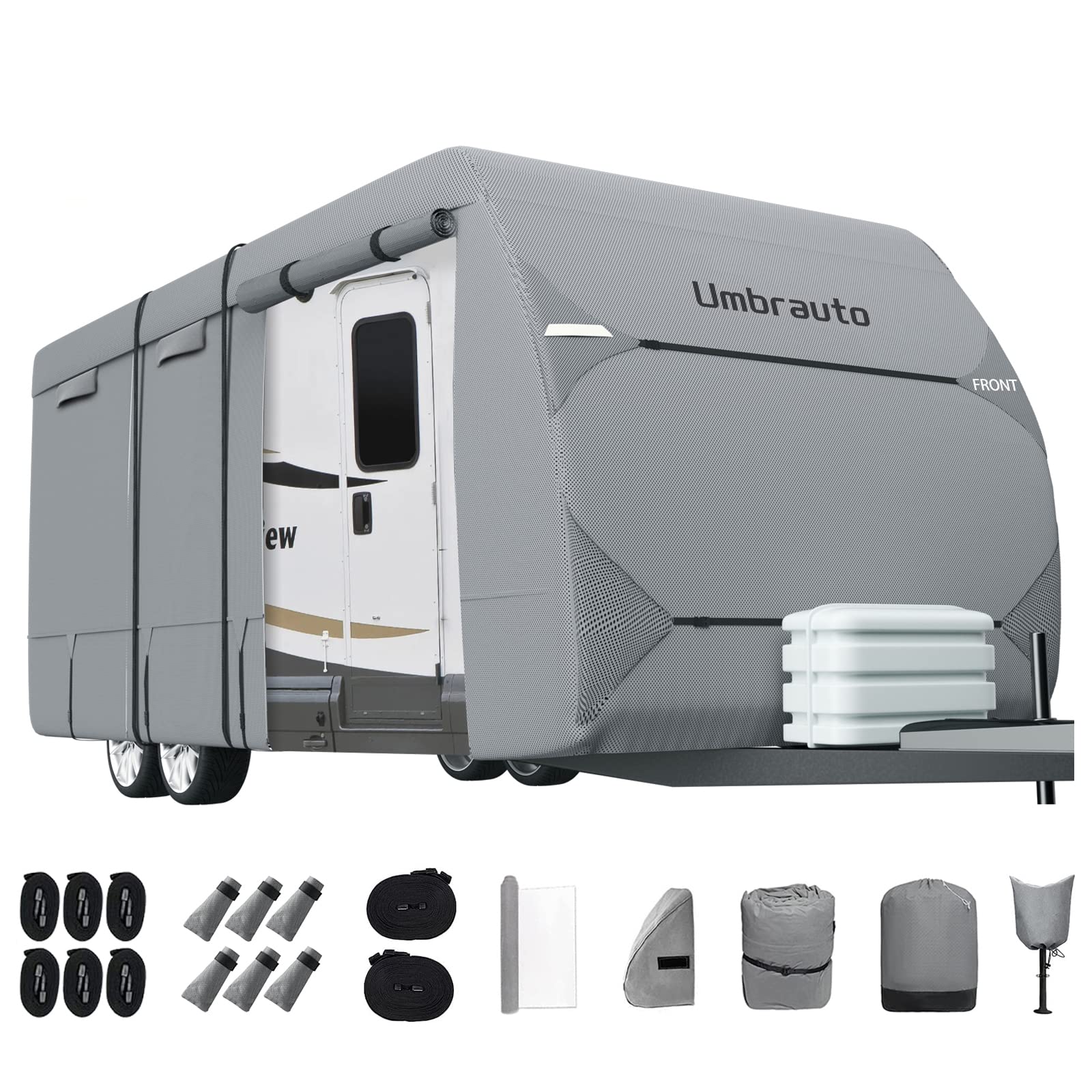 Rv Cover Umbrauto 2023 Upgraded 7 Layers Top Camper Cover Windproof Travel Trailer Cover For 23' To 24' Rv, Toy Hauler Cover With Tongue Jack Cover, Extra Windproof Ropes, Gutter Covers