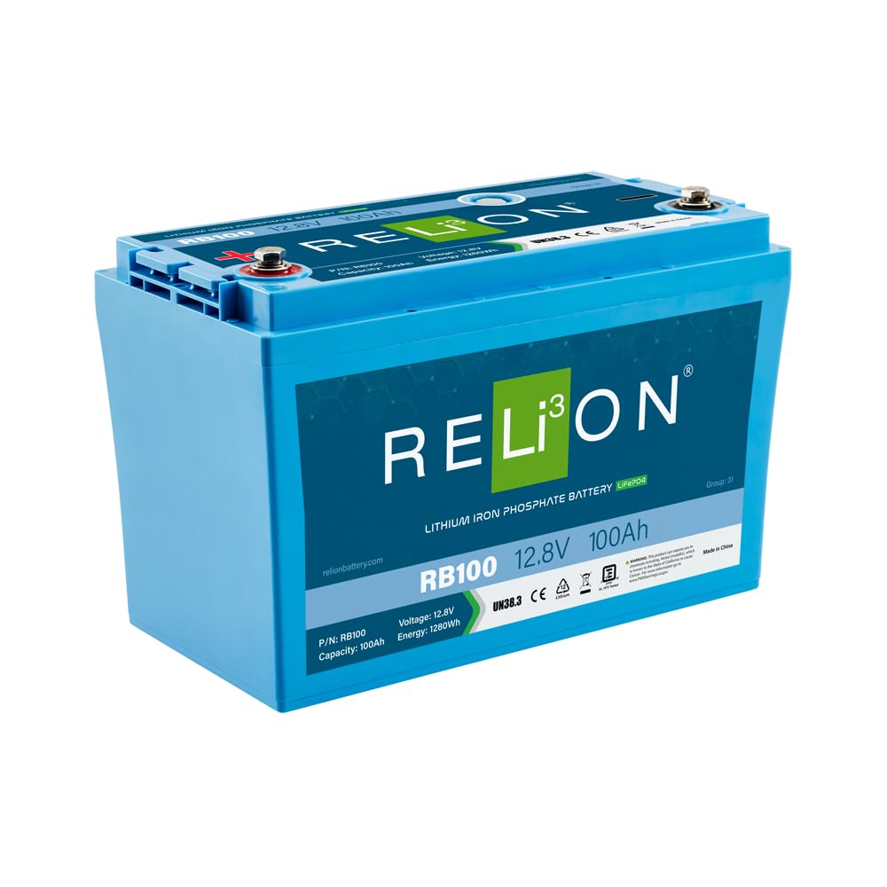 Relion Rb100 | 12V 100Ah | Lifepo4 Lithium-Ion Battery | Group 31 | 3500~5000 Cycles | Waterproof (Ip67 Rating) | 10 Year Warranty | Perfect For Boat, Kayak, Trolling Motor, Rv, Solar, Off Grid Etc.