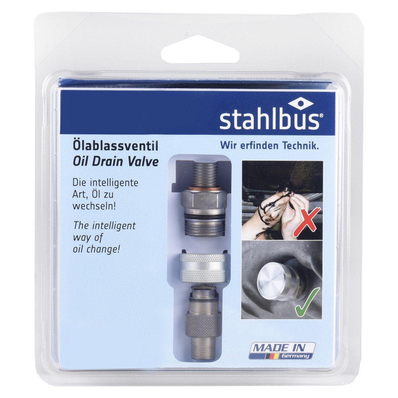 Stahlbus Oil Drain Valve Plug M18X1.5X12Mm Steel - Clean, Easy, No Tool Oil Change - Includes Oil Drain Plug, Washer, Cap, Connector, Silicone Hose
