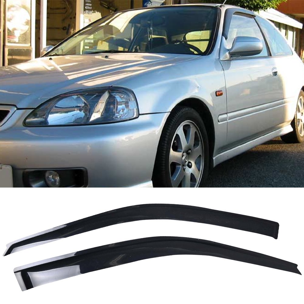 Freemotor802 Tape-On Window Visors Rain Guards, Fits 1996-2000 Honda Civic Hatchback, Slim Style Smoke Tinted Acrylic 2Pcs Side Window Wind Deflectors Vent Visors