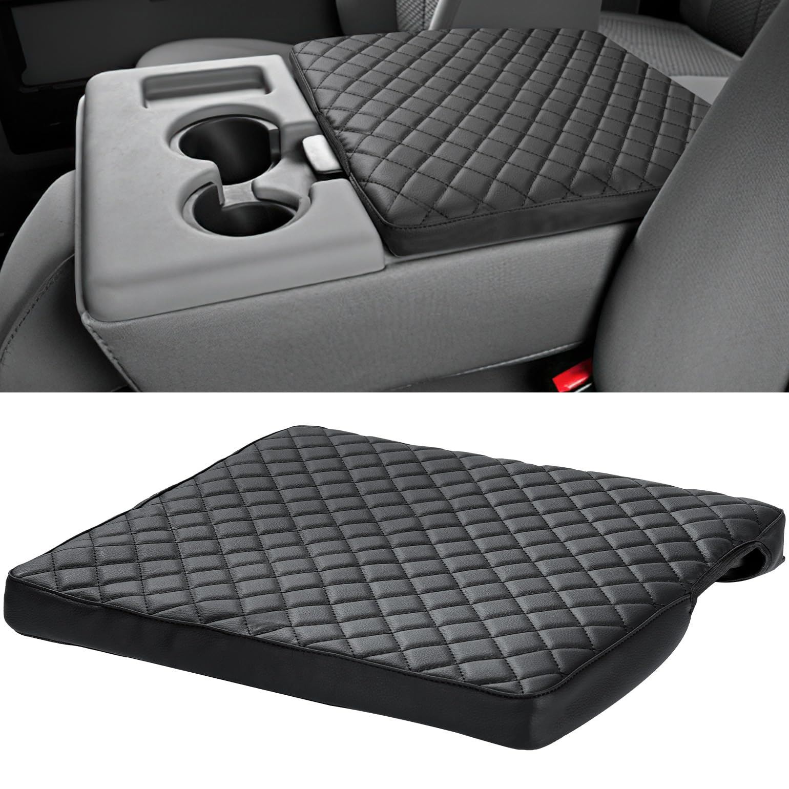 Issyauto Center Console Cover Compatible With 2011-2016 Ford F250 F350 F450 Super Duty With Jump Seat Console, Leather Armrest Cover Center Console Cushion, Black (Jump Seat Only)