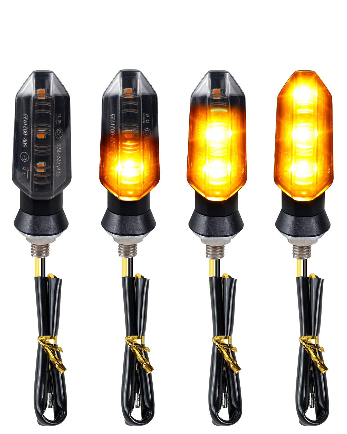 Quasco 4Pcs Universal Motorcycle Turn Signals Front Rear Led Turn Signal Light Sequential Amber Blinkers For Motorbike Scooter Quad Cruiser Off Road Touring