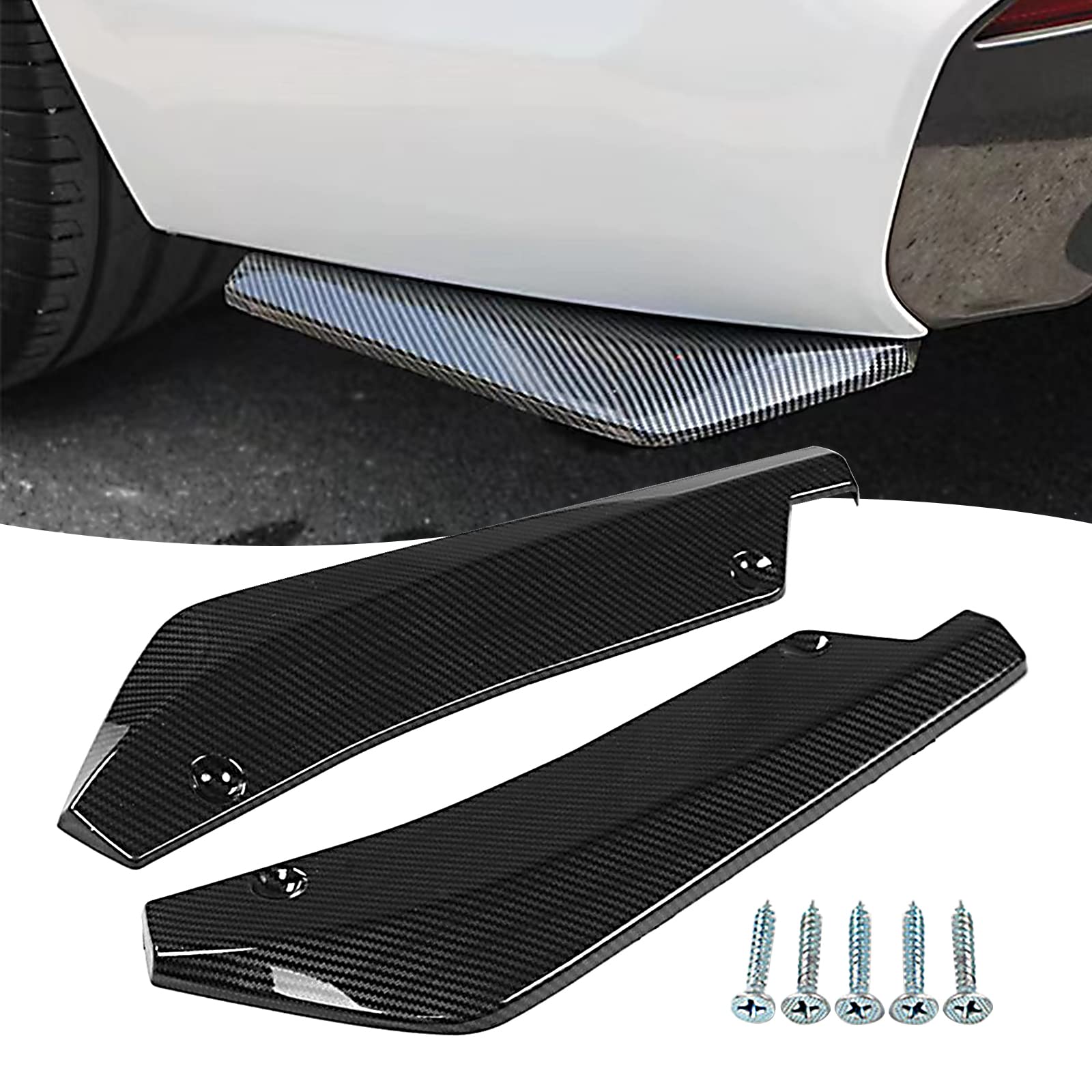 2 Pcs Car Rear Bumper Guard Diffuser Splitter Front Bumper Lip Body Kit Vehicle Blade Rear Shovel, Side Fender Skirt Lip Splitter Guard Protector Universal Size For Most Cars (Carbon Fiber Black)