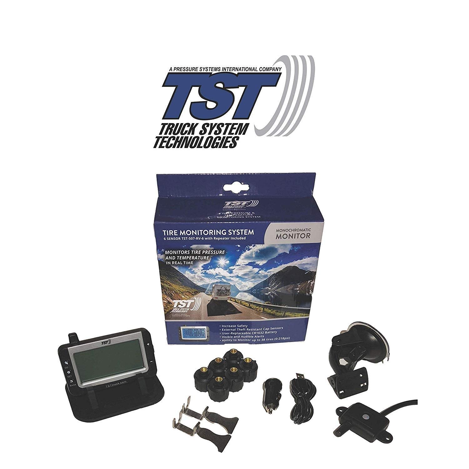 Tst 507 6 Sensor Tire Monitoring System With Monochrome Display - Handles Multiple Trailers