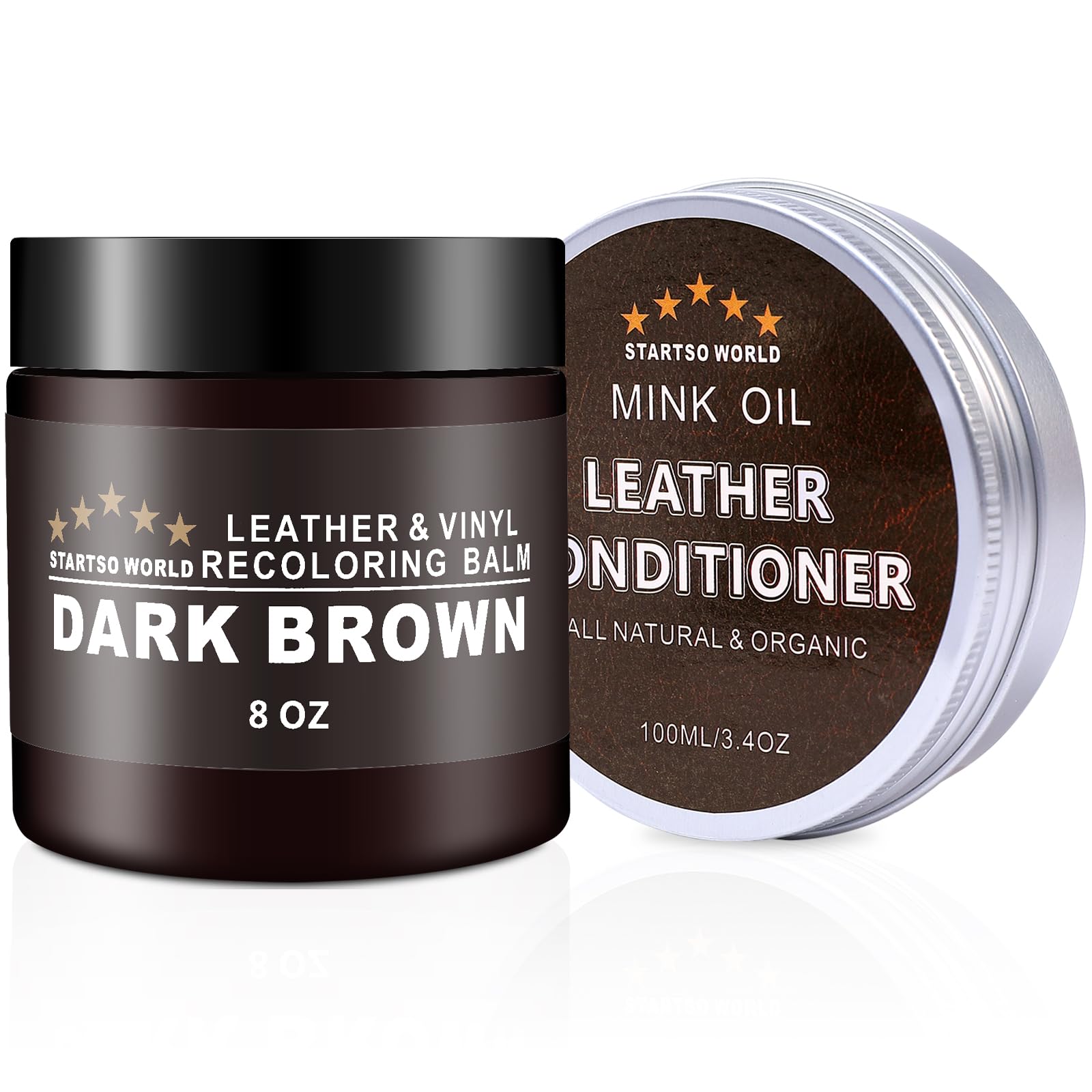 STARTSO WORLD Dark Brown Leather Recoloring Balm & Conditioner with Mink Oil - Repair Kit for Couches, Car Seats, Shoes & Vinyl