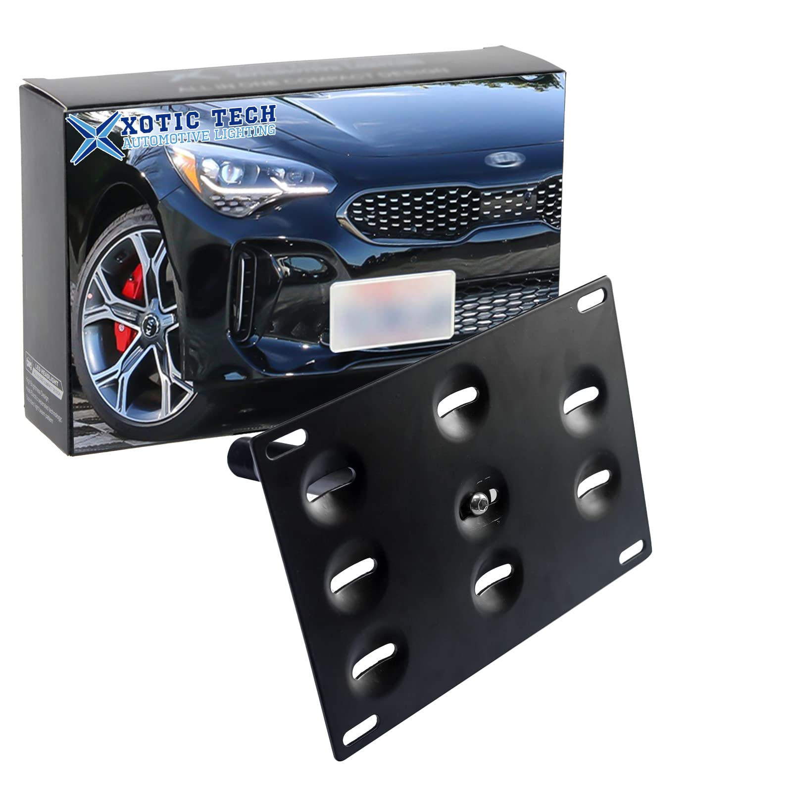 Xotic Tech Tow Hook License Plate Screw On Mount Bracket Compatible With Kia Stinger 2018-Up (Black)