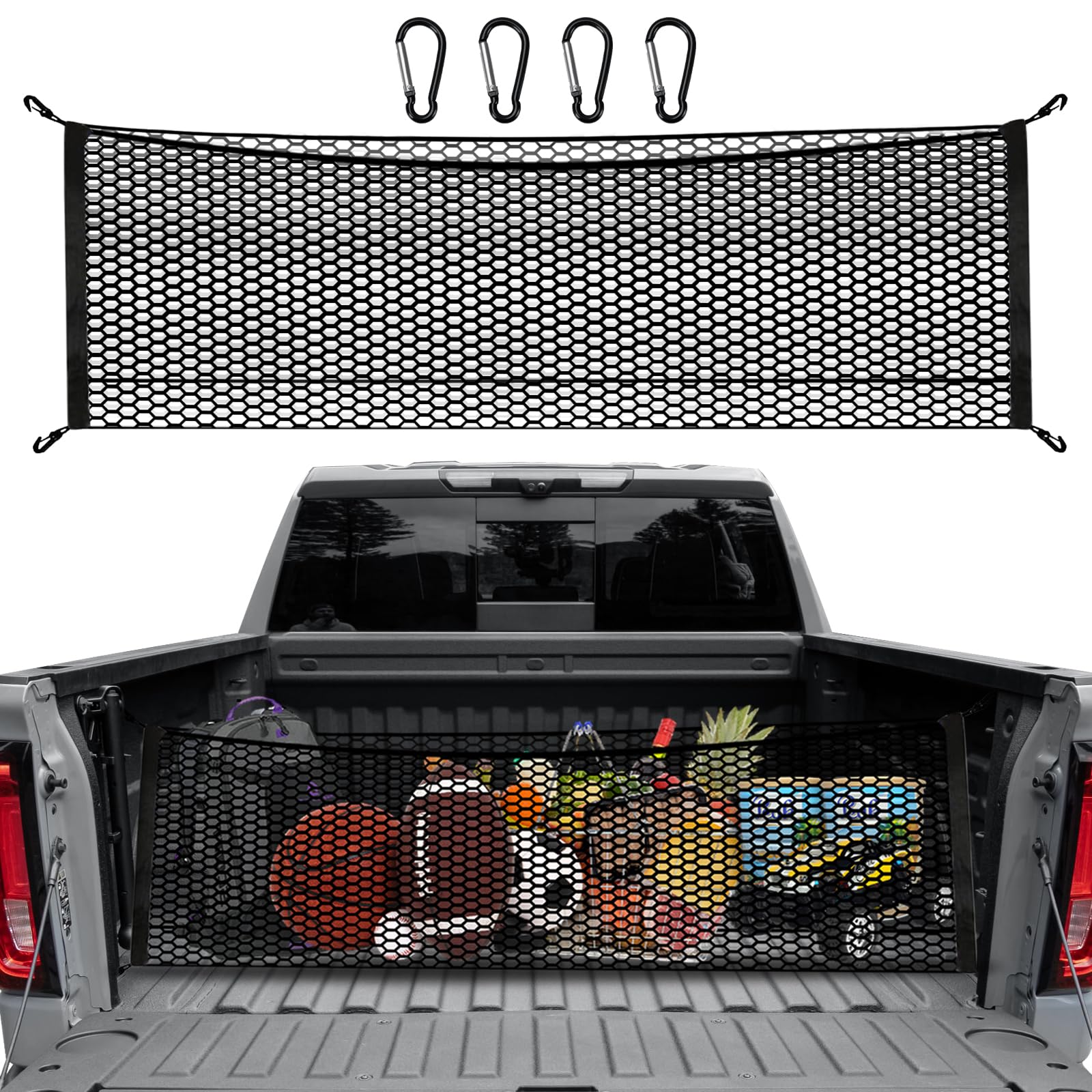 LINKCRO Black Truck Bed Cargo Net, 50” x 18”, Premium Mesh Organizer for Chevrolet Silverado, FT150, GMC - Durable Storage Solution