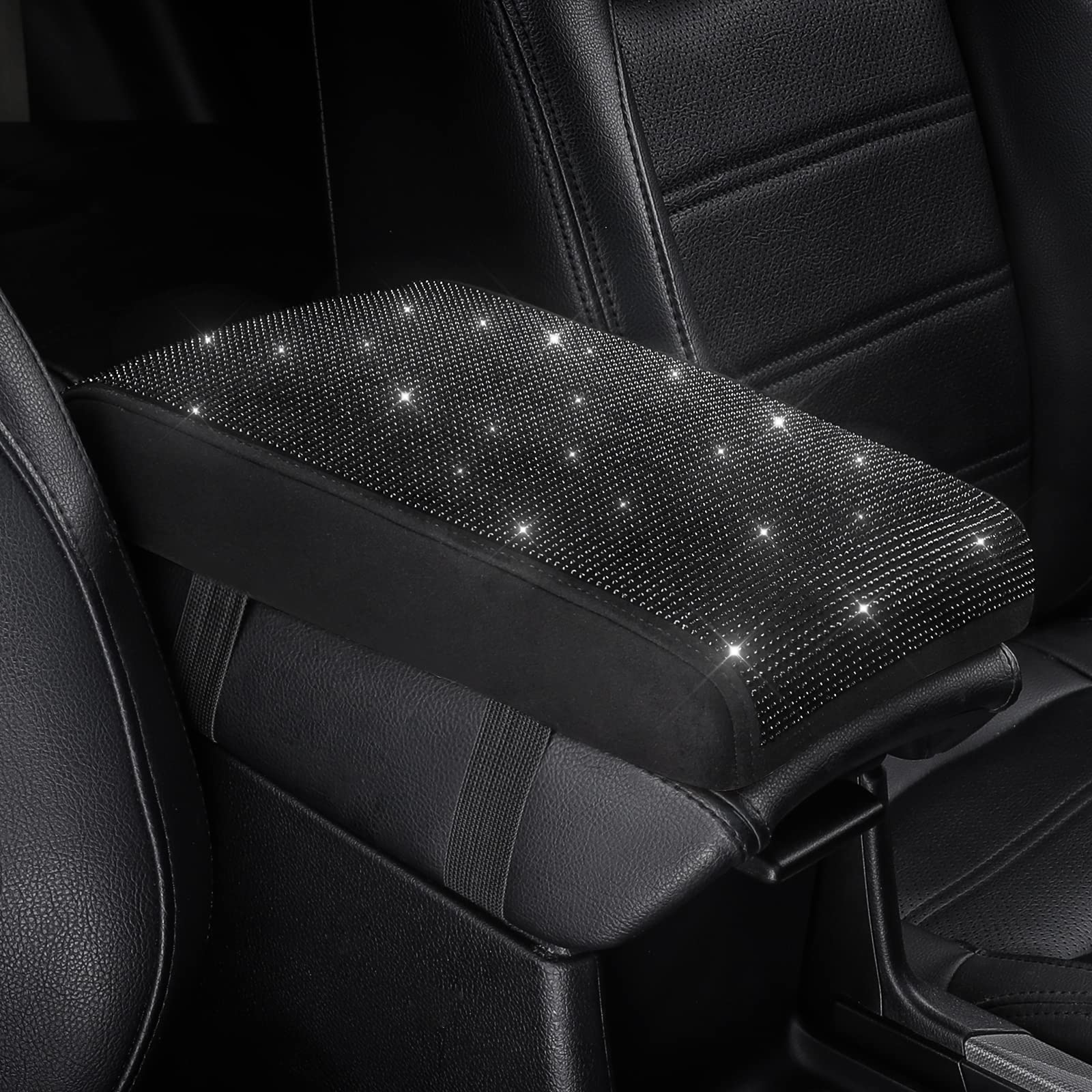 Seg Direct Diamond Auto Center Console Cover, Bling Car Armrest Cover, Memory Foam Armrest Cushion Pad With Crystal Rhinestones, Universal Seat Box Cover, Black Diamond