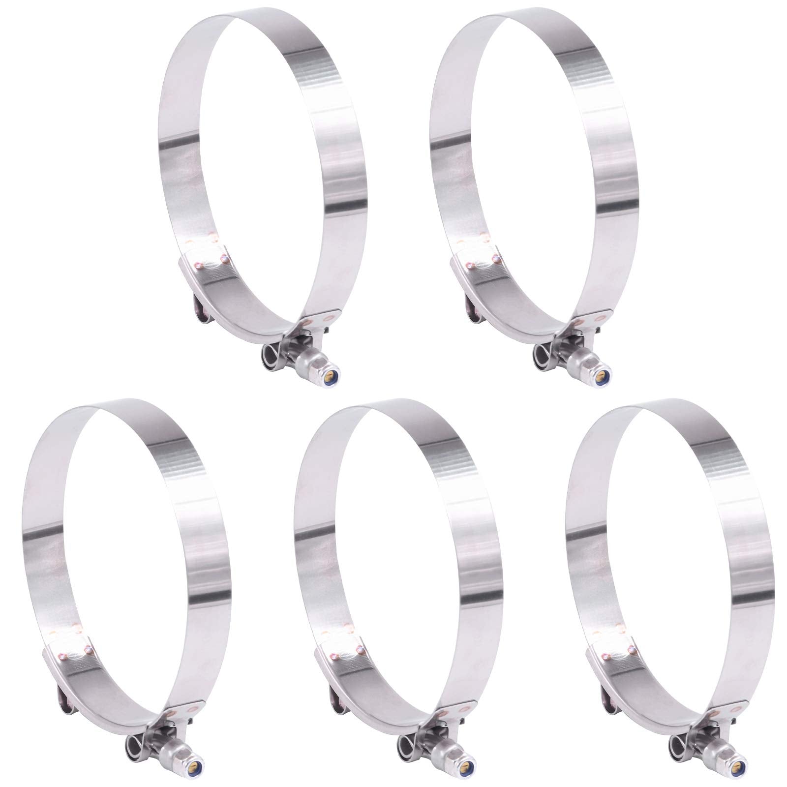 Hilitchi 5Pcs Stainless Steel T-Bolt Clamps With Rounded Band Edges Heavy Duty Turbo Intake Intercooler Clamp (108-116Mm) For 4Inch