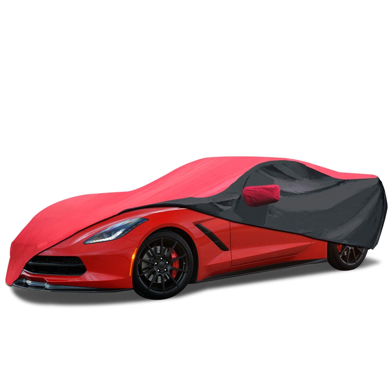 Kakit Waterproof Car Cover For 2014-2019 C7 Stingray, Custom Fit C7 Cover No Faded Uv Resistant For Chevy Corvette Stingray Z51 Z06 Outdoor/Indoor (Red & Black Combo)