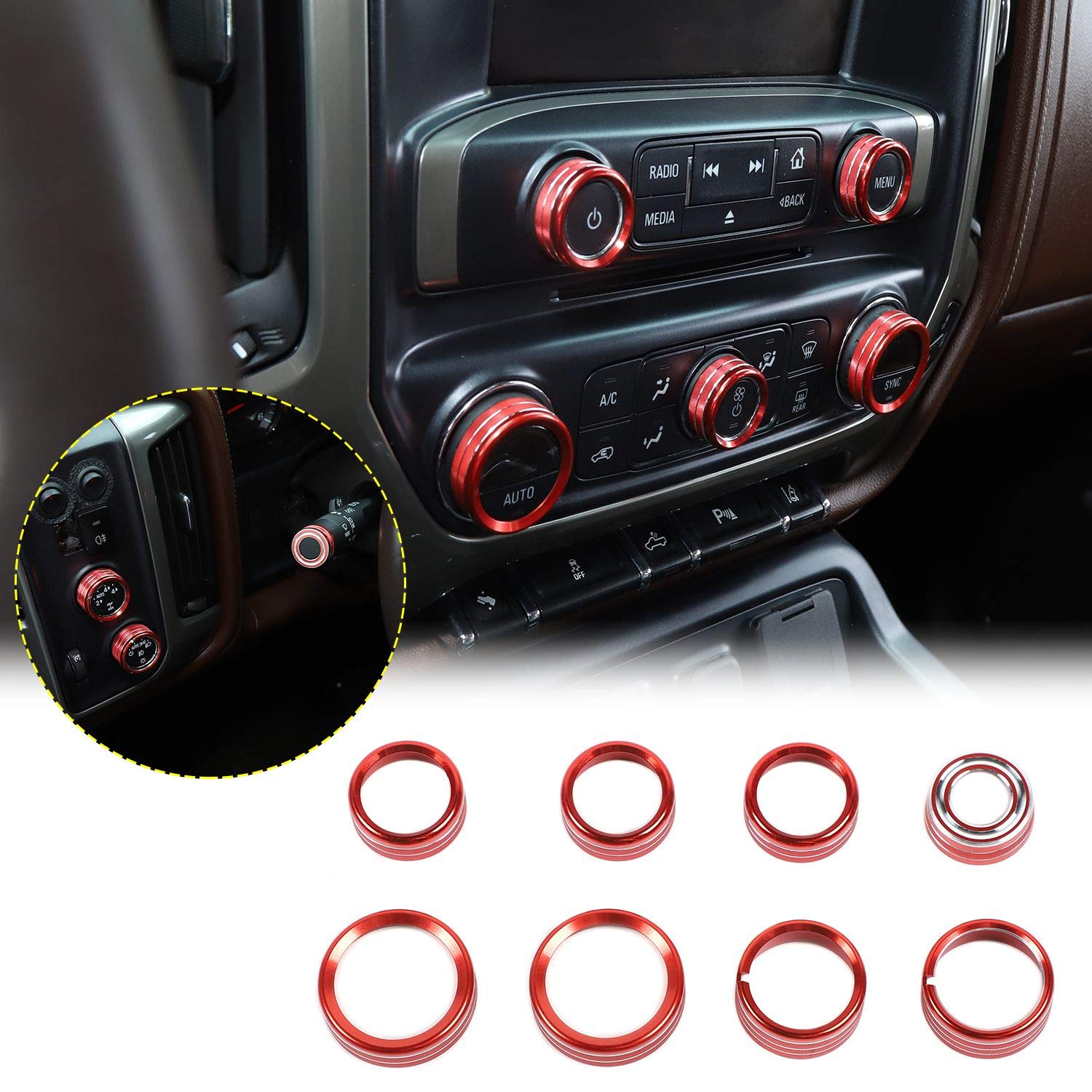Jecar Center Console Switch Button Trim Air Conditioner Control Knob Cover For Chevy Silverado & Gmc Sierra 2014-2018, Red