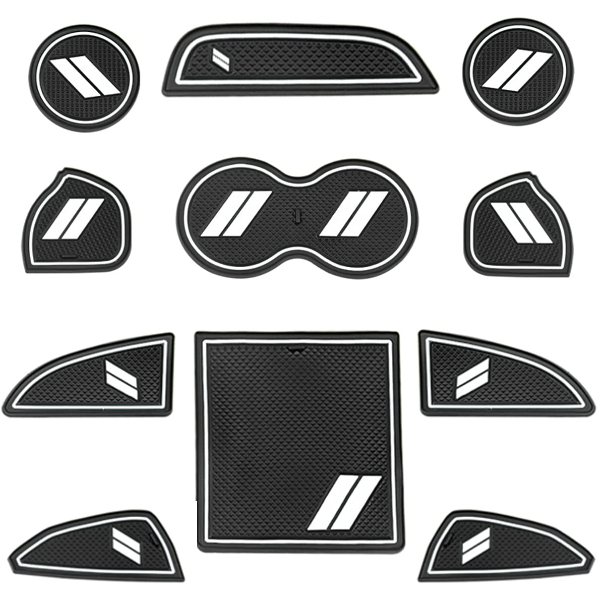 Custom Fit For 2015-2020 Dodge Challenger Cup Holder Insert & Center Console Shifter Liner Trim Mats, Dodge Challenger Interior Accessories Cup Door Center Console Liner (11Pcs, White)