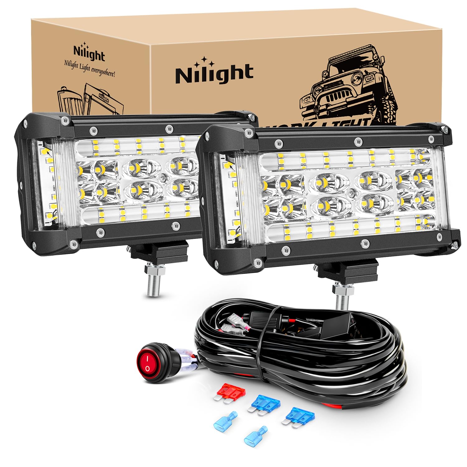 Nilight Side Shooter Led Light Bar 2Pcs 5.5Inch Quadruple Row Spot Flood Combo Lights With Wiring Harness Kit For Fog Light Driving Light Work Light On Truck Suv Atv Utv, 2 Years Warranty