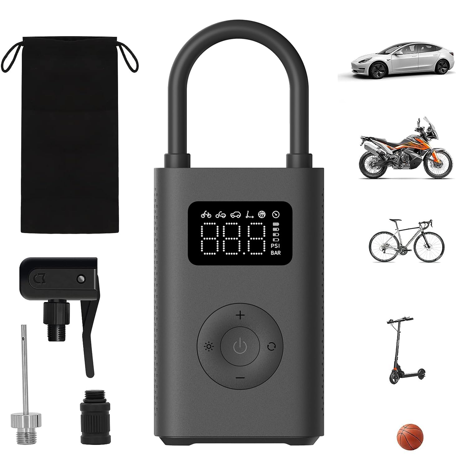 Xiaomi Portable Electric Air Compressor, 150 Psi Tire Inflator For Car, Scooter, Bike Tires And Balls - Cordless With Digital Pressure Detection