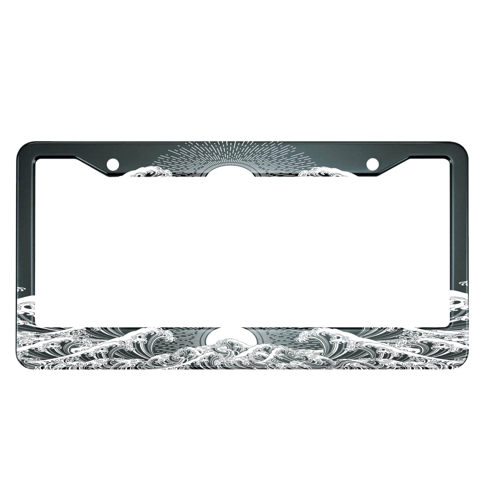 Hosnye Japan Wave License Plate Frame Sun Oriental Design Metal License Plate Cover Front Plates Frames Car Tag Frame For Women Men Us Vehicles Standard