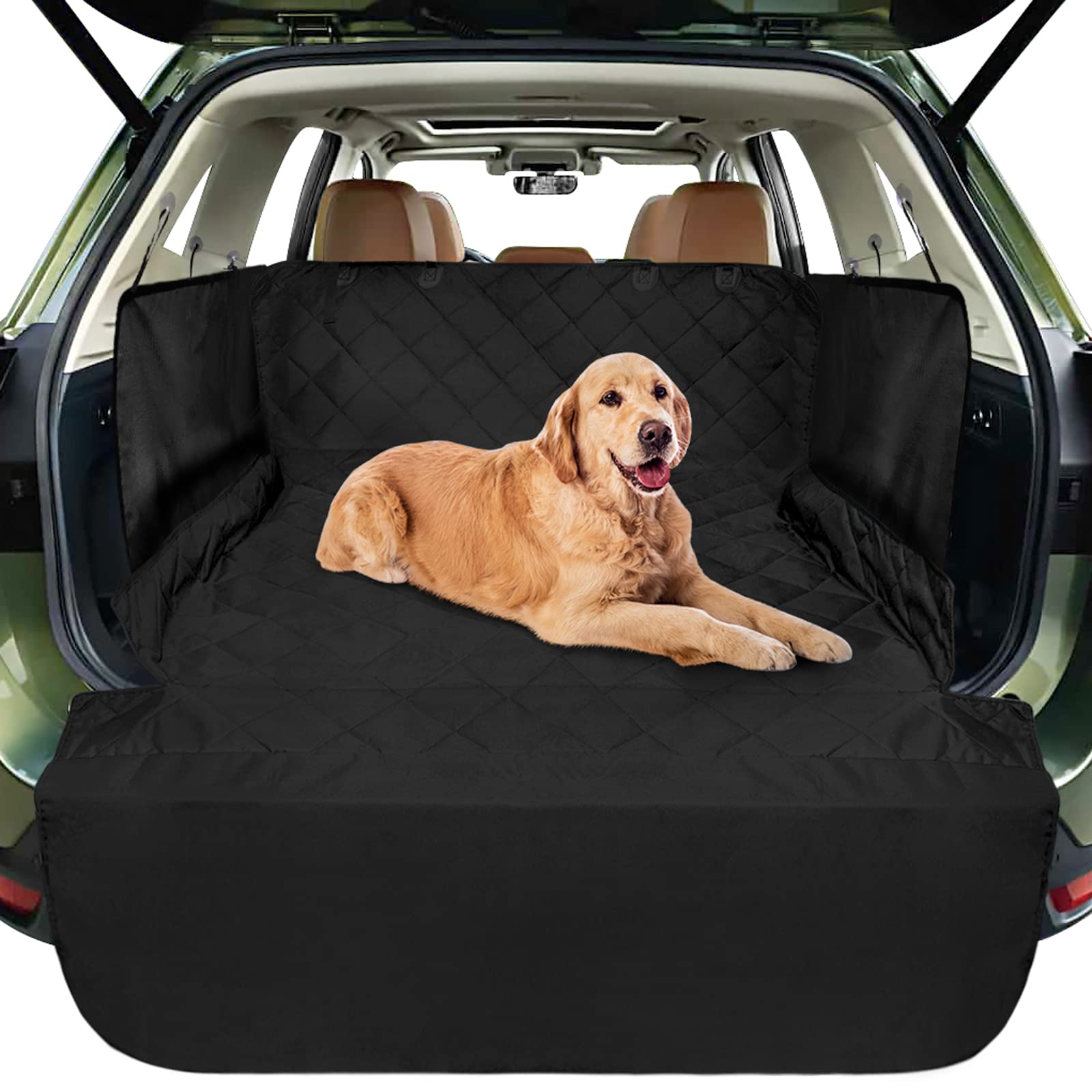 Funnipets Cargo Liner For Suv, Water-Resistant Dog Cargo Cover With Side Walls Protector And Bumper Flap, Non-Slip Backing, Quilted Pet Seat Cover, Large Size Universal Fit, Black