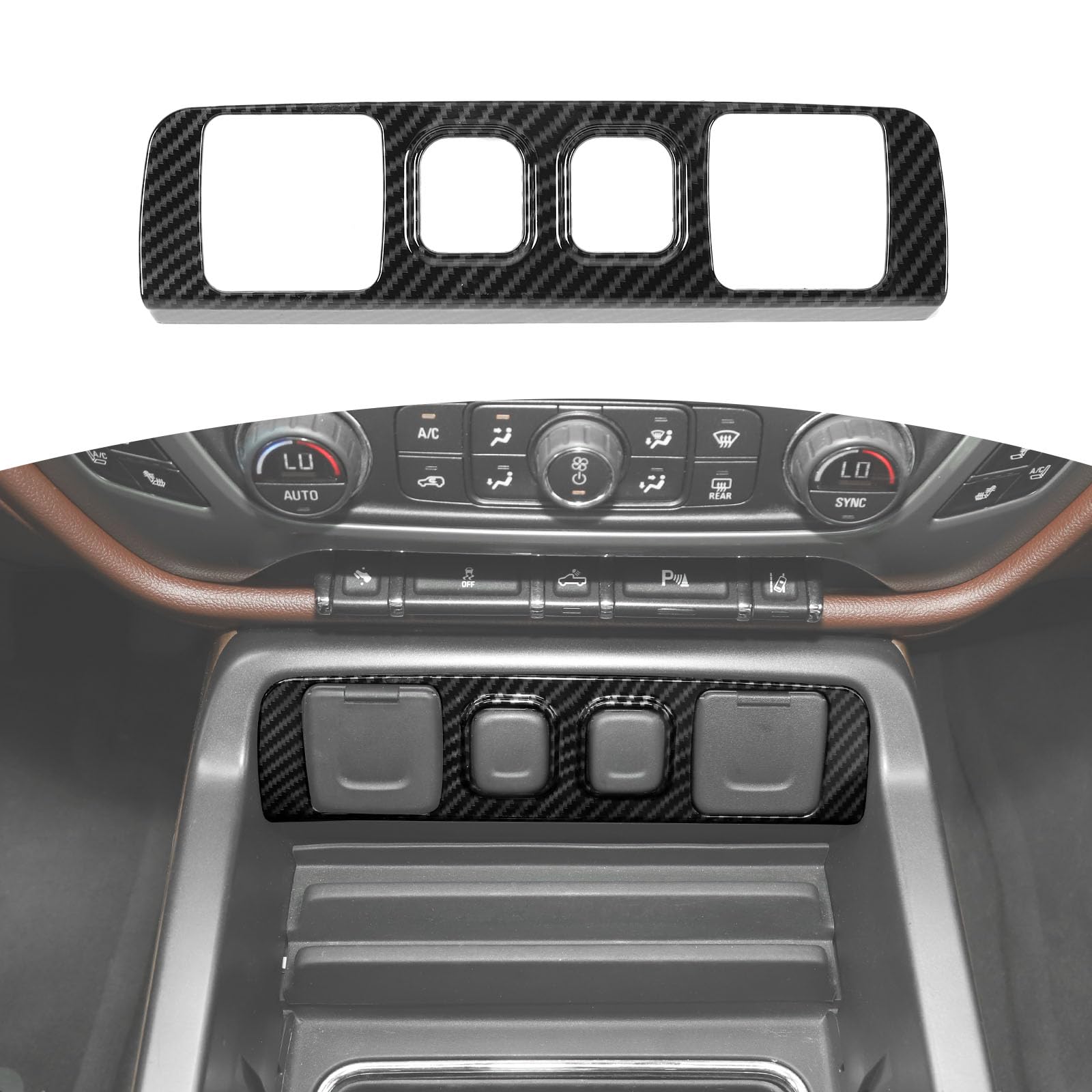 Rt-Tcz For Silverado Carbon Fiber Center Console Control Cigarette Lighter Socket Panel Trim Cover For Chevy Silverado/Gmc Sierra 2014-2018 Black Carbon Fiber Grain Interior Accessories
