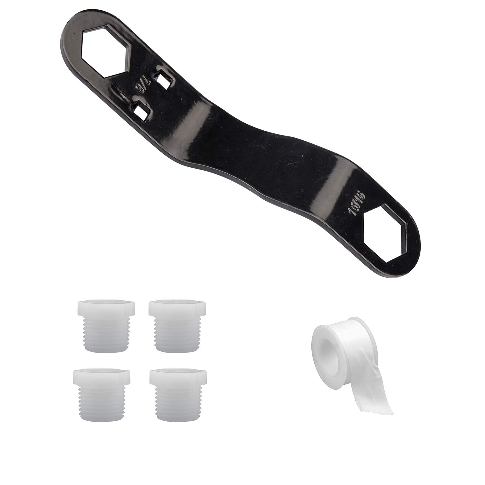 Rv Water Heater Drain Plug Kit, Include Angled Wrench, 4 Pieces 1/2 Npt Replacement Plugs And 1 Roll Ptfe Tape