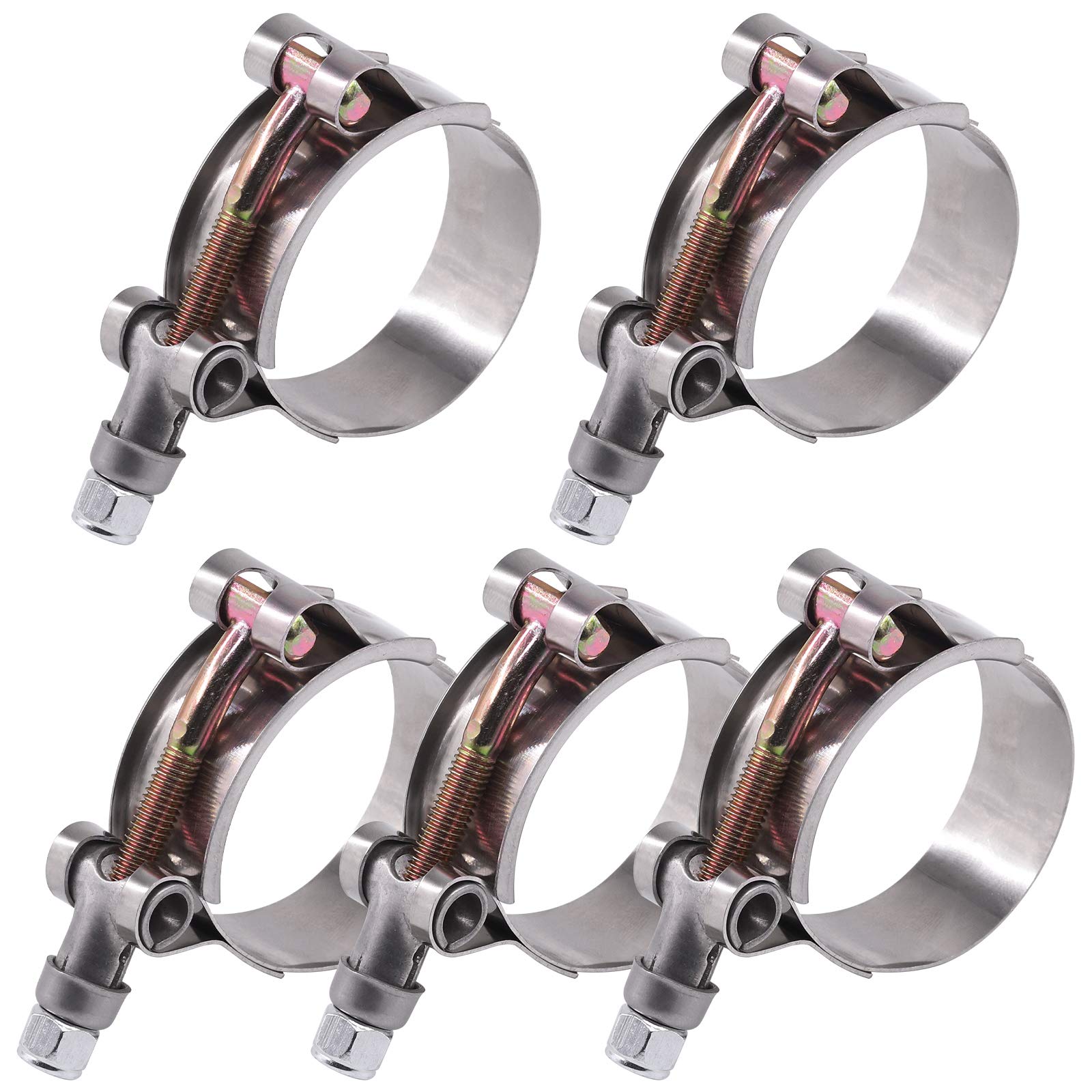 Glarks 5Pcs 32-37Mm Stainless Steel T-Bolt Hose Clamps Turbo Intake Soft Hose Intercooler Clamps
