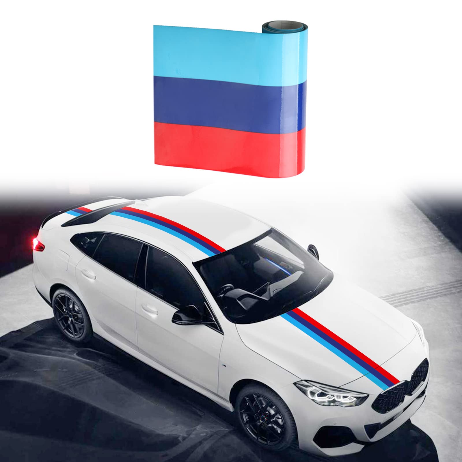 Ramuel 118’’X6’’ M-Colored Stripe Decal Sticker Compatible With Bmw Exterior Or Interior Decoration,Grille Fender Hood Side Skirt Bumper Side Mirror Dashboard Decoration Sticker(3Mx15Cm)