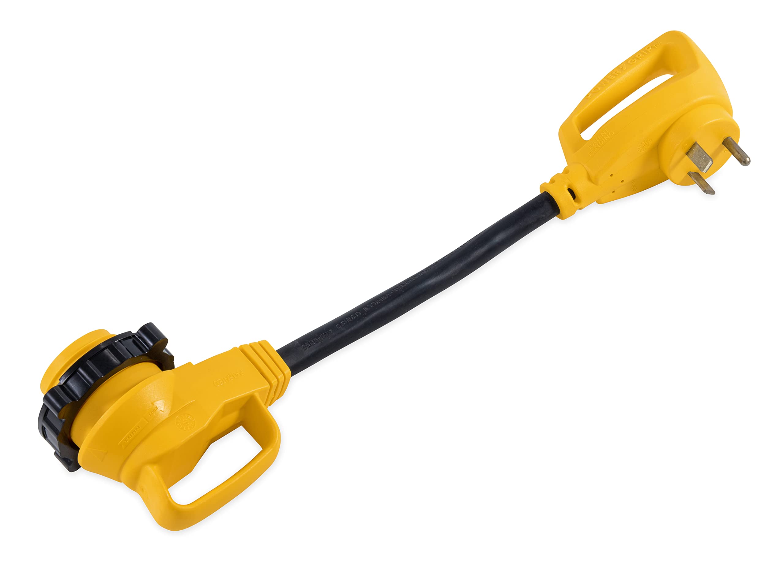 Camco 55522 18 30 Amp Standard Male / 30 Amp 90 Degree Locking Female Powergrip Adapter